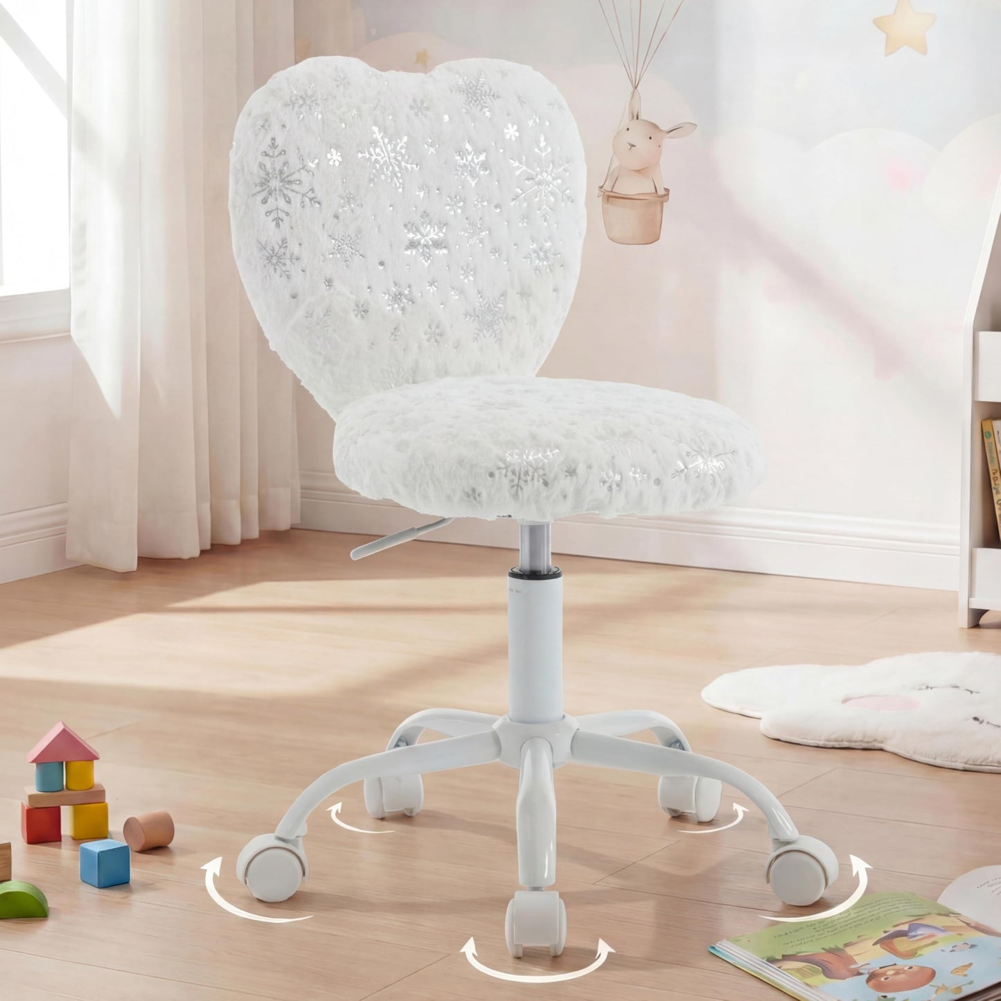 DM Furniture Kids Desk Chair - Girls Students Study Adjustable Computer Chair with Cute Heart Back for Home/Bedroom/School/Dorm, Snow White