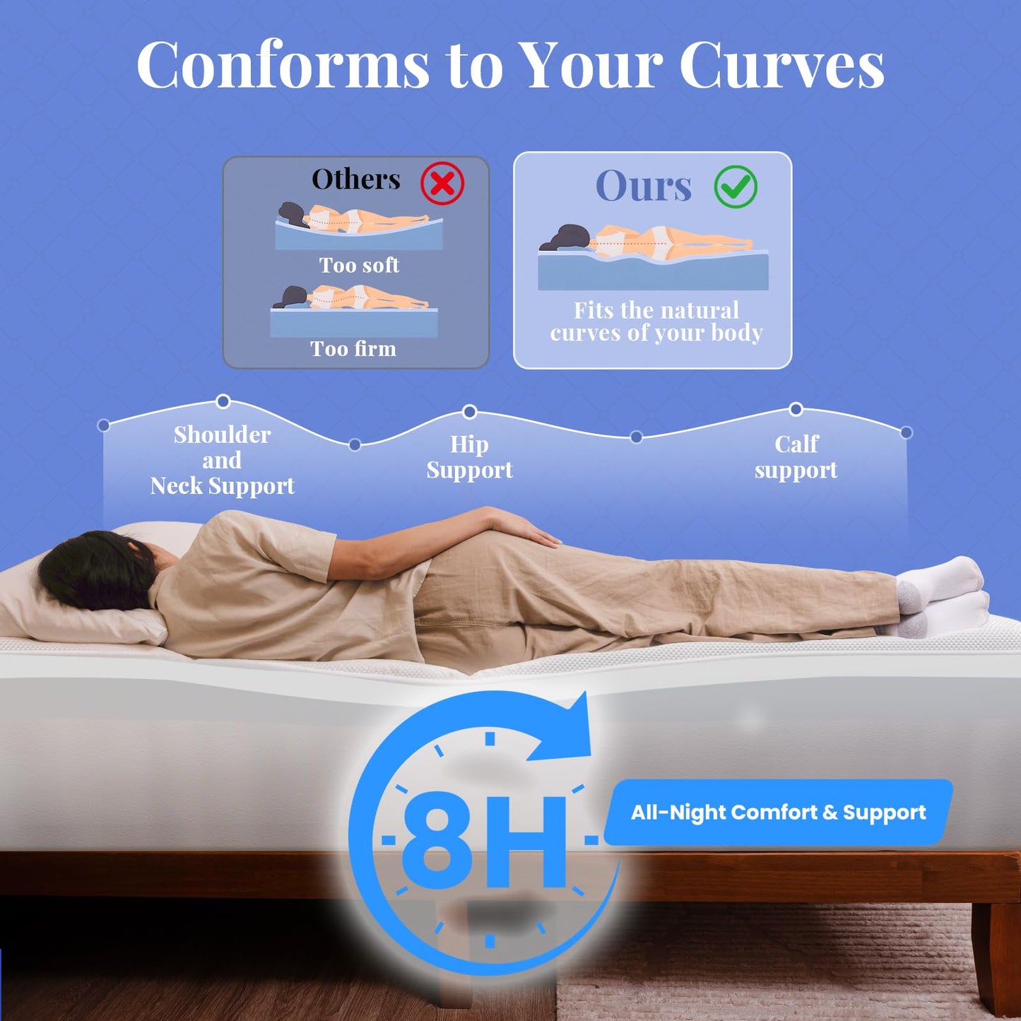 OhGeni Cooling 4 Inch Twin XL Dual Layer Mattress Topper, 2 Inch Gel Memory Foam,2 Inch Soft Pillow Top Pad, College Dorm Essentials Bedroom Mattresses Cover, Comfortable Sleep and Back Pain Relief
