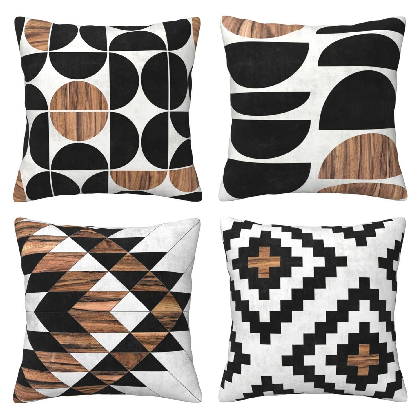 CCOCND Mid Century Pillow Covers 18 x 18 Set of 4 Midcentury Modern Aztec Concrete Wood Pattern Throw Pillow Cover Black White Pillowcase Home Decor Cushion Covers