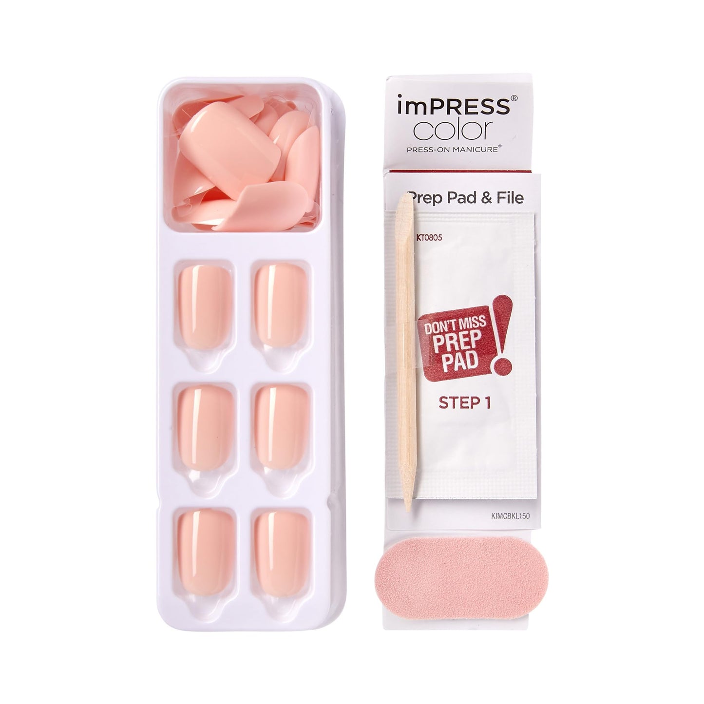 KISS imPRESS No Glue Mani Press On Nails, Color, 'Peevish Pink', Pink, Short Size, Squoval Shape, Includes 30 Nails, Prep Pad, Instructions Sheet, 1 Manicure Stick, 1 Mini File