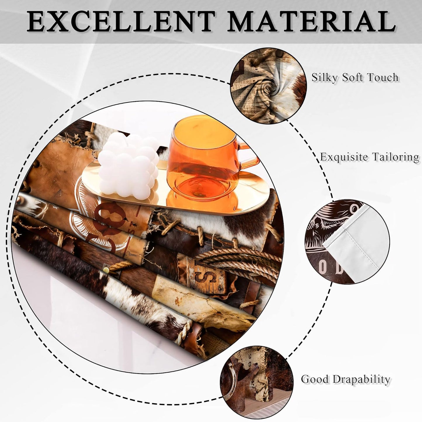 HIYSMT Western Cowhide Blackout Curtains,Cowboy Hat Boots Horseshoe Rope Cow Skull Drapes,4284inch Rustic Farm Animal Skin Window Treatments for Bedrooms Living Room Kitchen,2Panel HI0102YL