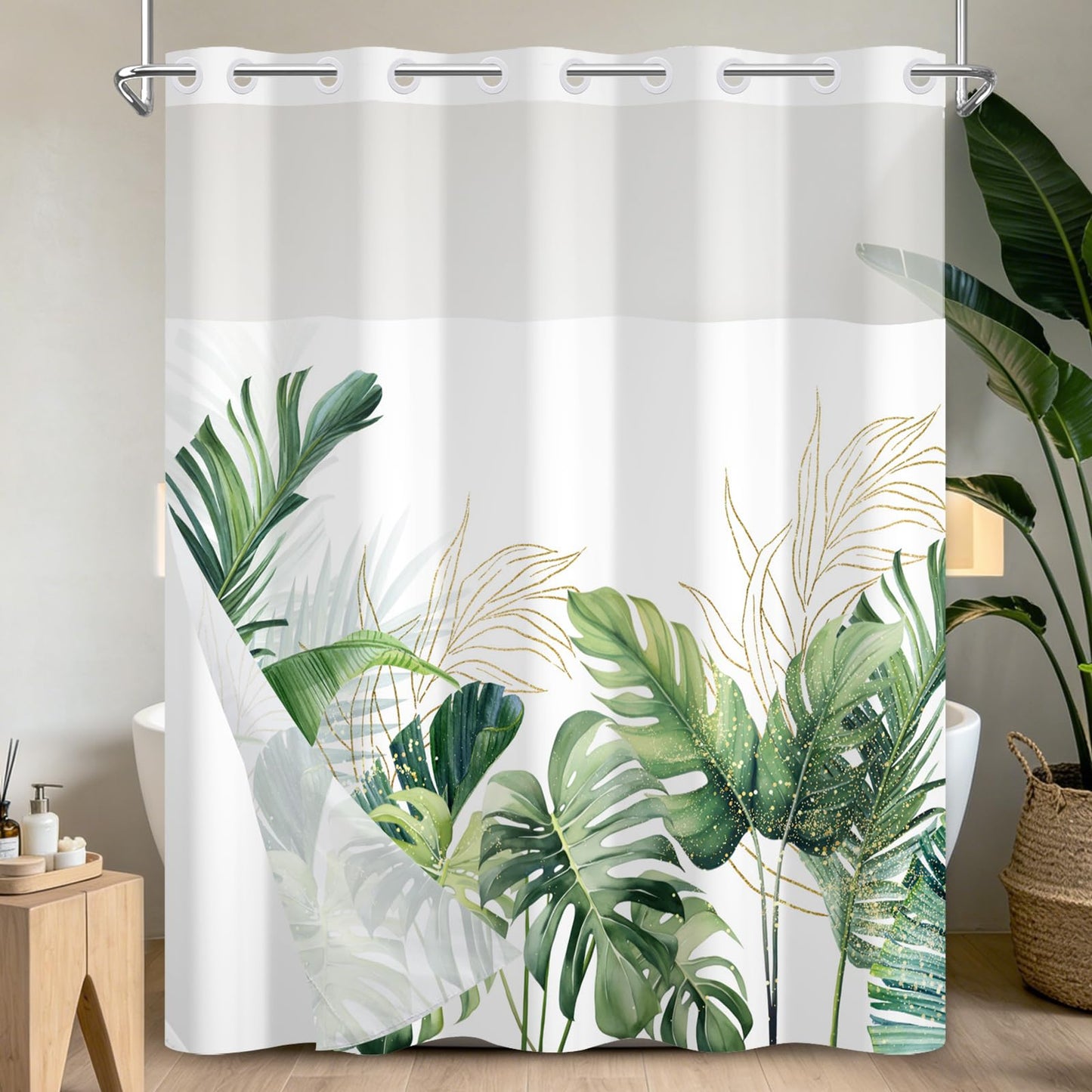 NAEMBCU No Hook Shower Curtain with Snap-in Liner 71x74 Inch