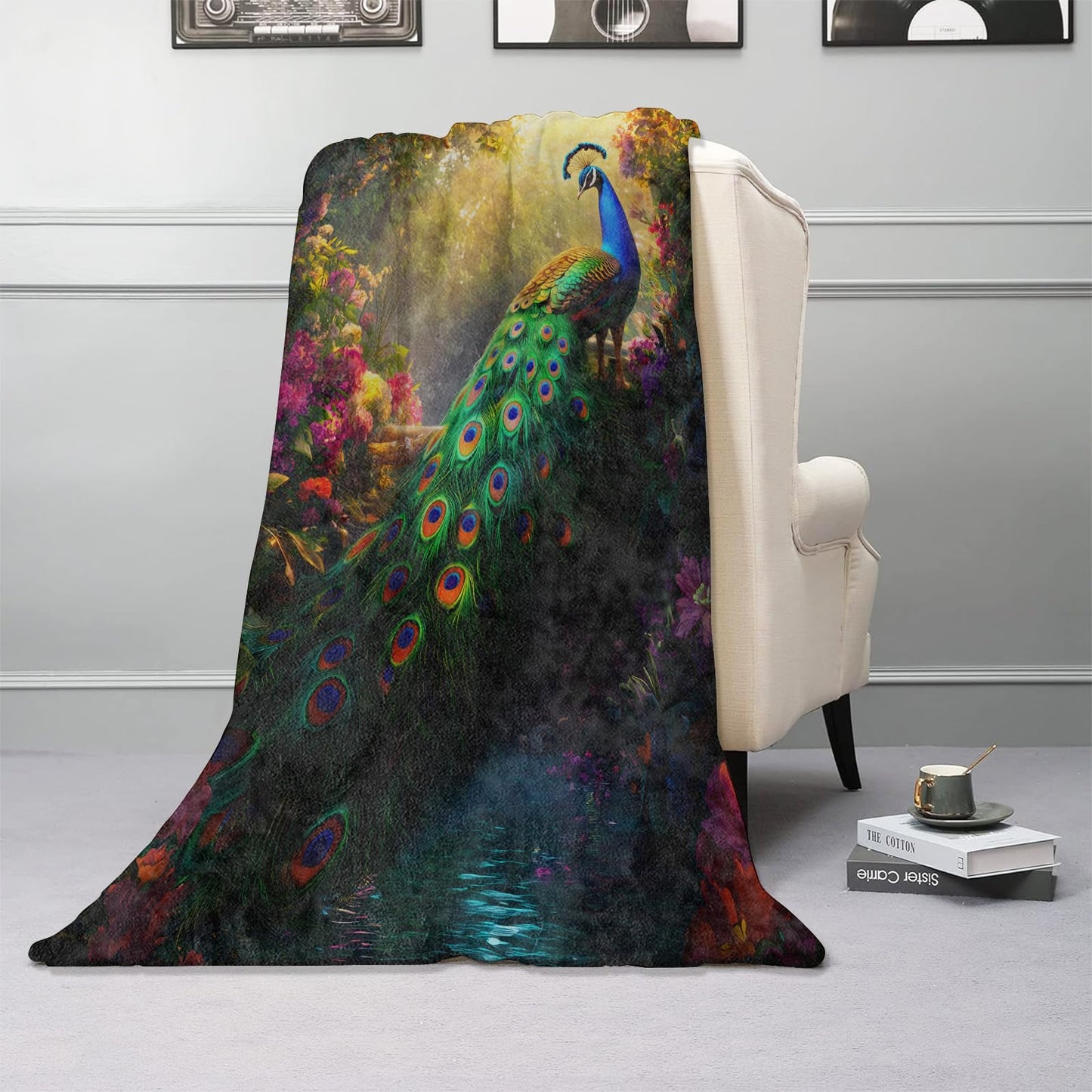 Kibue Beautiful Peacock Blanket Warm & Cozy Flannel Throw Blanket - Soft Plush Lightweight Blankets for Travel, Sofa, Bedroom, Office, Home Decor for Adults Kids Women 60"×50"