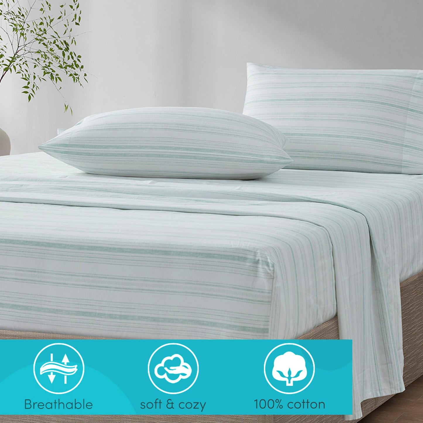 Comfort Spaces 100% Cotton Sheet Set Breathable, Lightweight, Soft with 14" Elastic Pocket Fits up to 16" Mattress, All Season Cozy Bedding, Matching Pillow Case, King Good Vibes 4 Piece