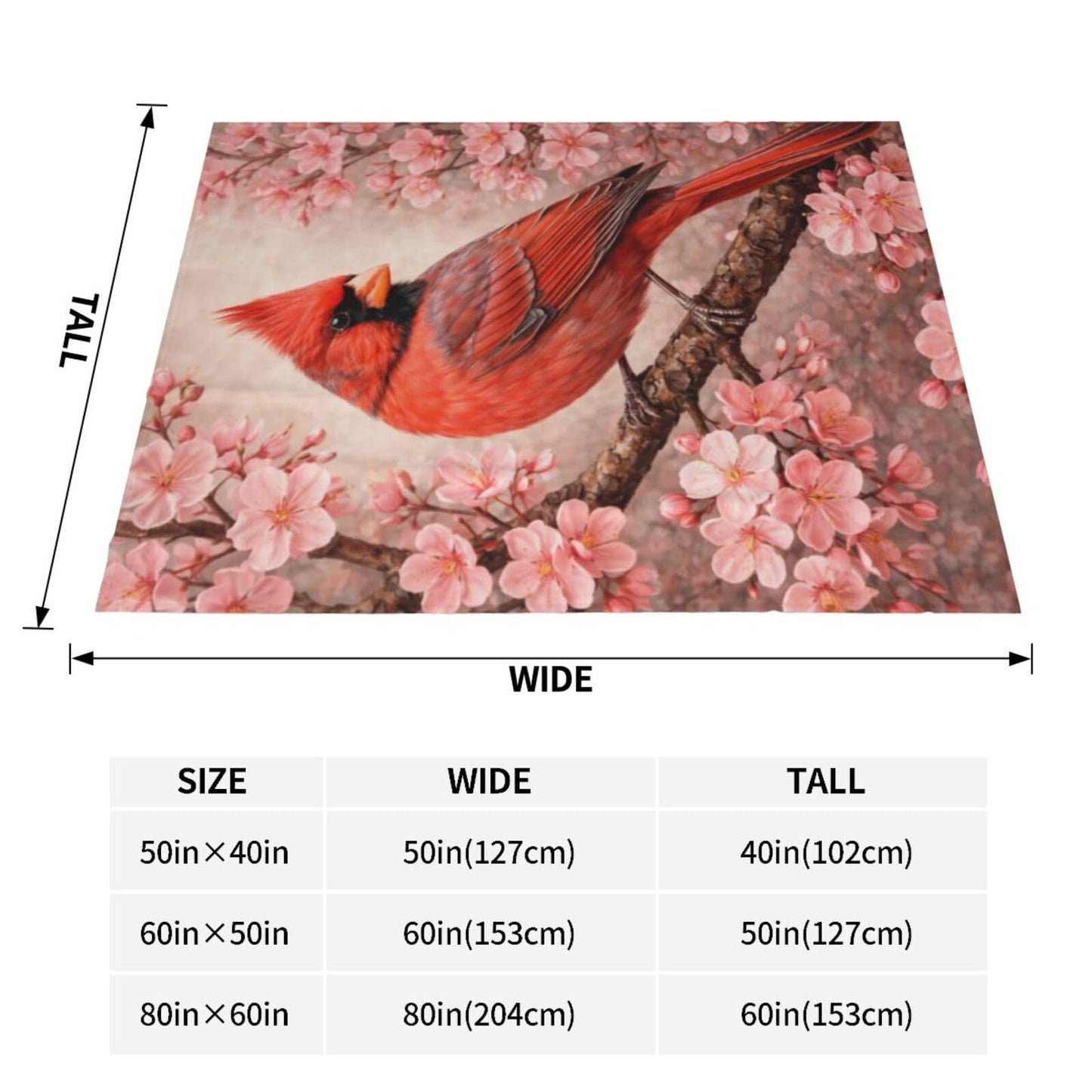 Qycazzw Cardinal Blanket Gifts for Women Kids, Bird Floral Flannel Blankets, Warm Cozy Soft Throw for Bedroom, Camping, Couch, Decor 50x60 in