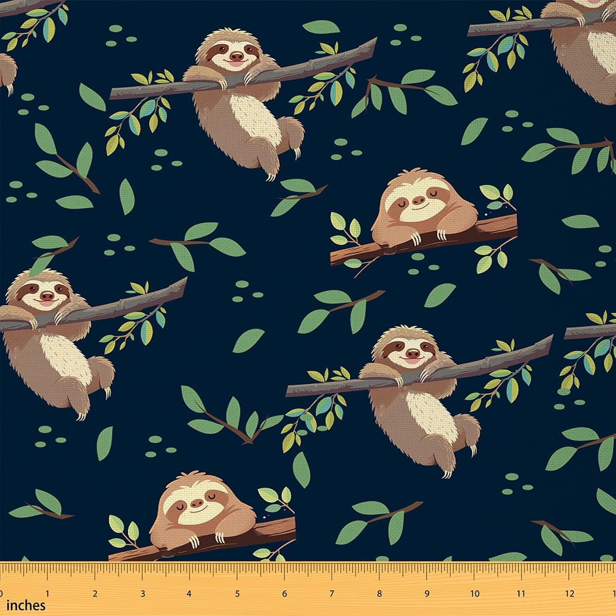Cartoon Sloth Fabric by The Yard Cute Watercolor Wild Animals No Stretch Sewing Fabric Jungle Botanical Green Leaves Branches Soft Flannel Polyester Fabric for Home DIY Projects 1 Yard Pre-Cut,36"x59"