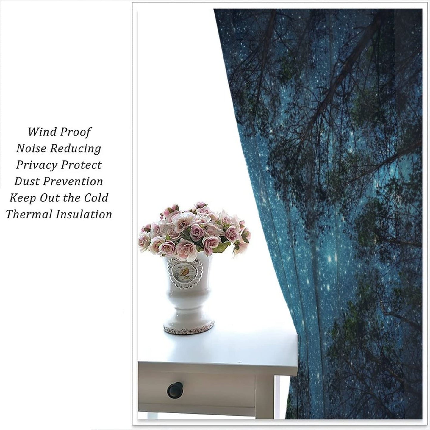 JESTRONRY Forest Starry Window Curtains,Night Moon and Stars Mystic Forest Galaxy Nature Scenery Home Decor Blackout Drapes for Living Room Bedroom Kitchen Bathroom 42x45in