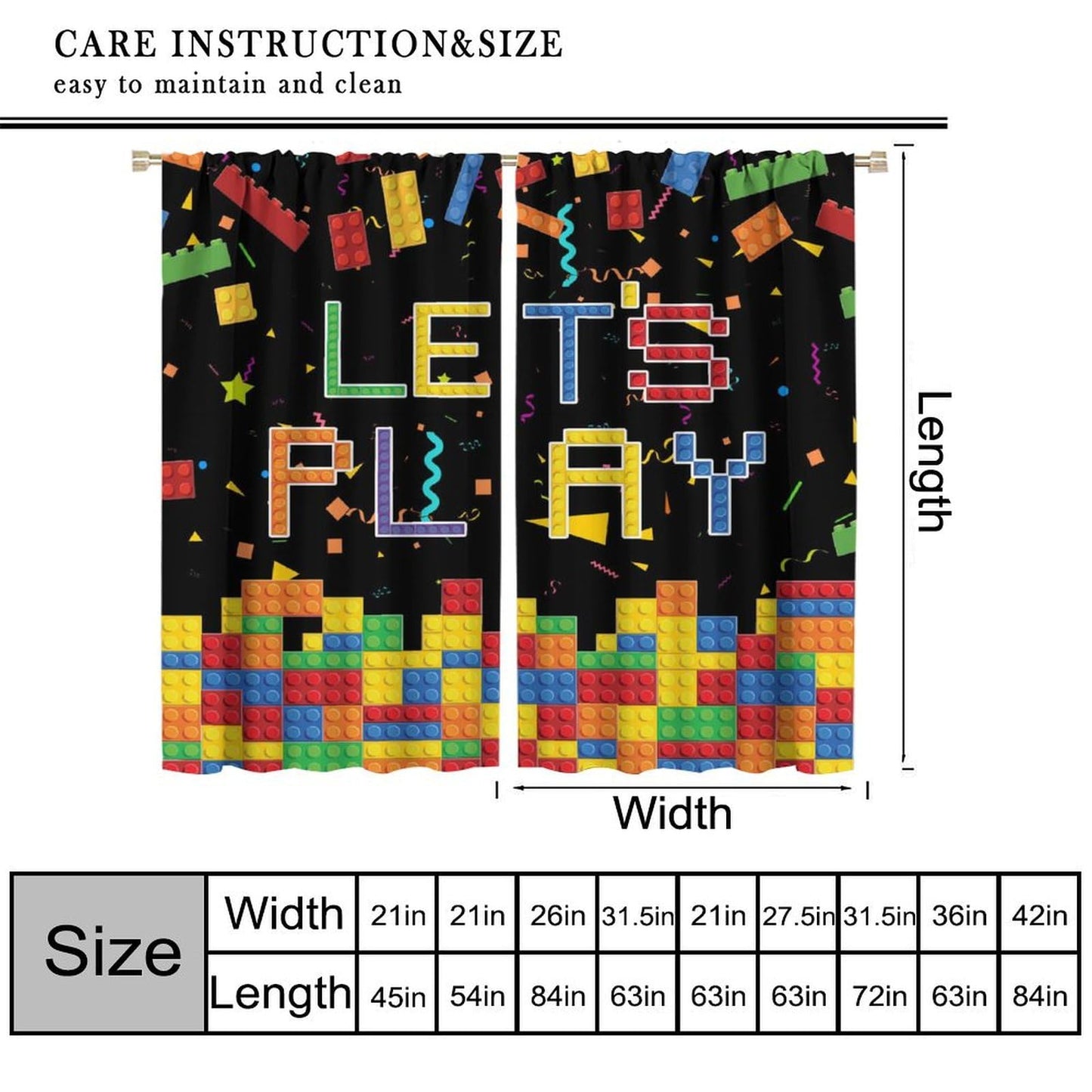 AAVEUP Kids Boys Curtains,Colorful Building Blocks Toys Plastic Brick Toy Pattern Abstract Contour Printed Window Drapes for Boys Room Living Room Nursery Party 42x44.5in（No Blackout）