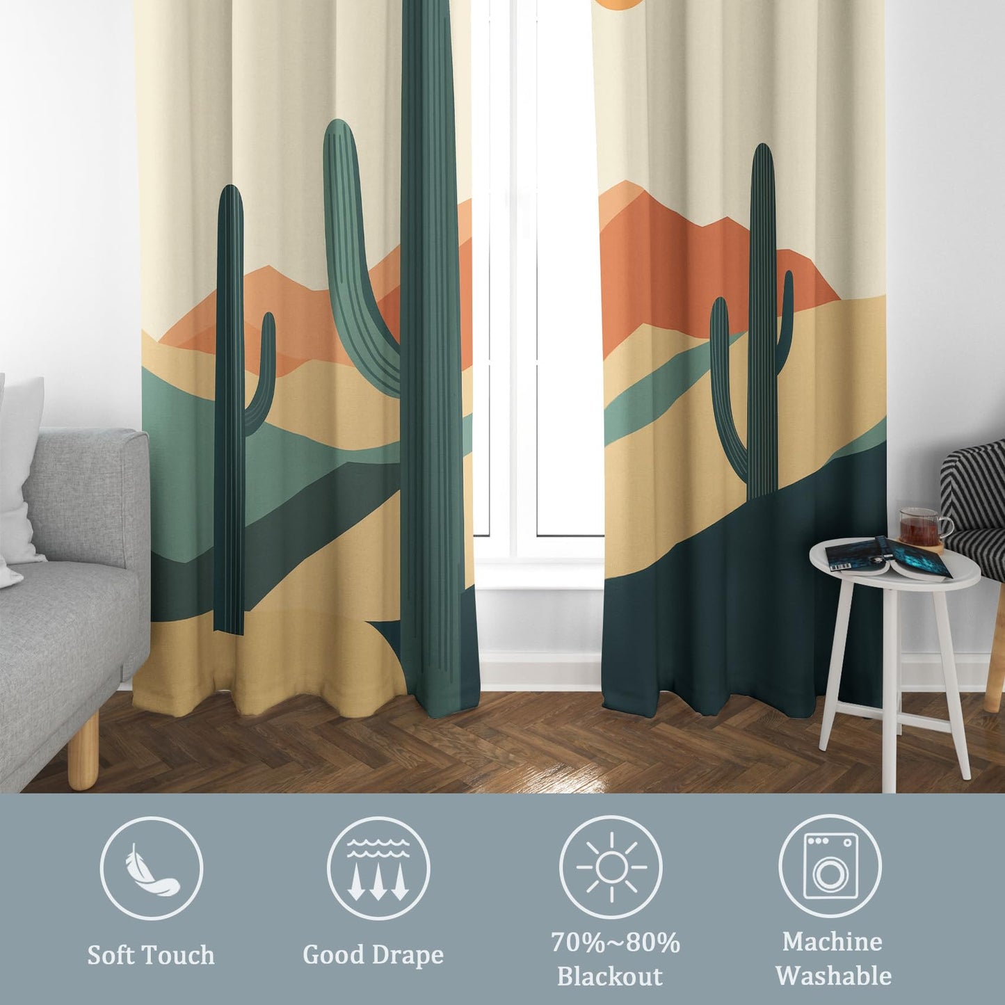 TANTANICAL Cactus Curtains for Living Room 84 Inch, Desert Plant Pattern Design Blackout Curtains, Cactus Bedroom Decor Window Drapes with Grommet, 2 Panels Set (PIU139)