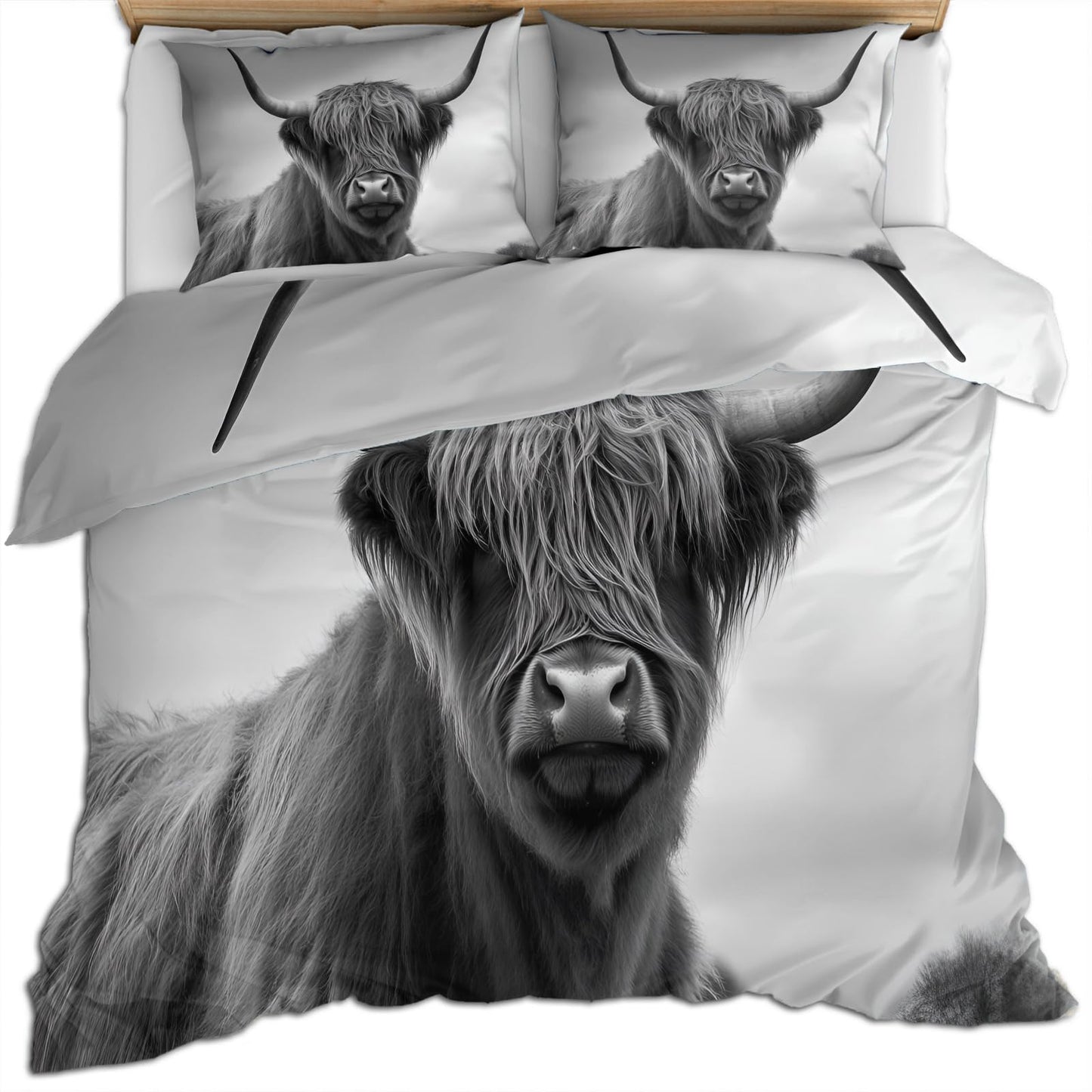 PAISUOQ Farmhouse Cow Bedding, Highland Cattle Duvet Cover Full, Western Animal Comforter Cover with Zipper Ties, 3 Pieces with 2 Pillowcases, Home Decor & Gifts