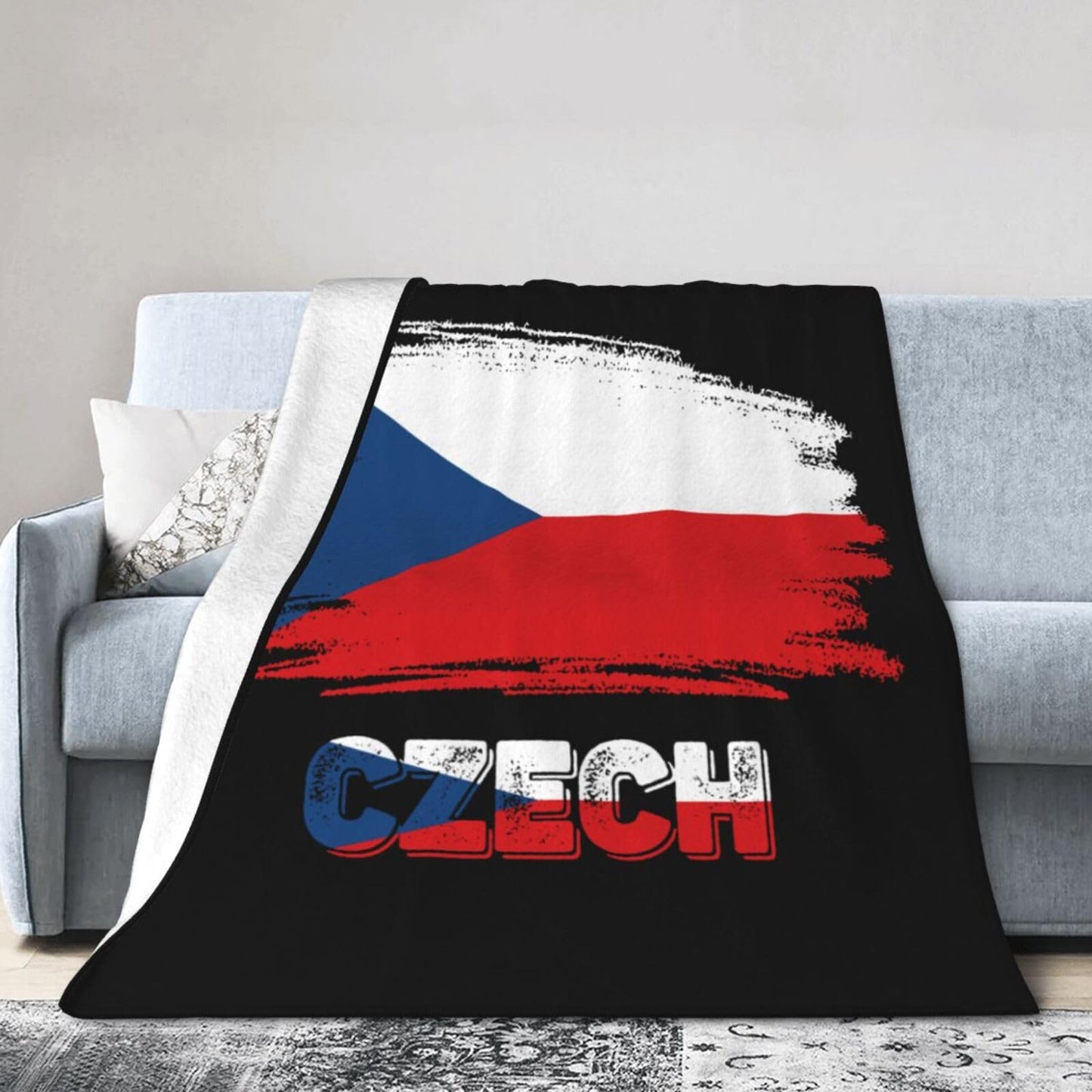 Czech Czechs Flag Blanket Throw Blanket for Couch Sofa Plush Fleece Bed Blankets Lightweight Comfy Flannel Ultra-Soft Warm Blankets for Home Camping Travel Gift 60"X50"
