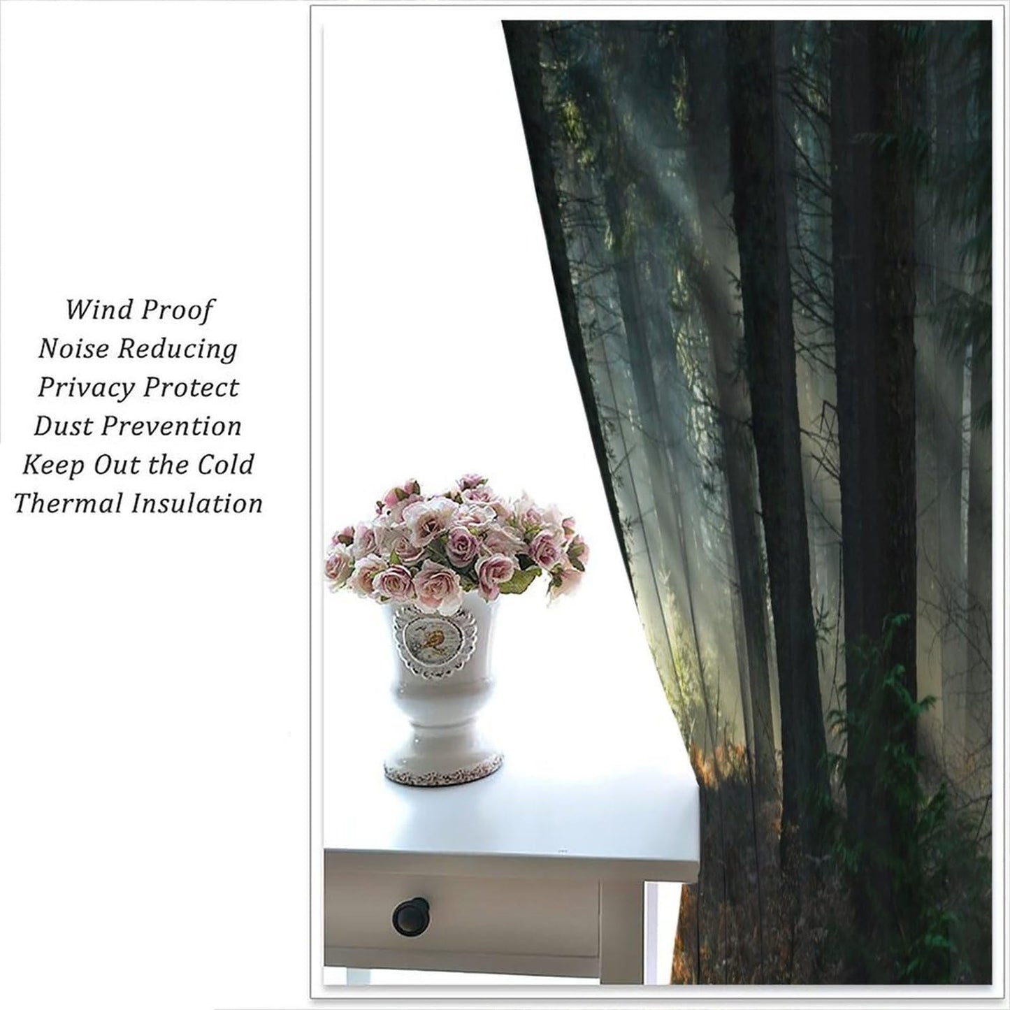 Forest Blackout Window Curtain，Sunbeams in The Dark Forest Deep Forest Tree for Bedroom Living Room Darkening Window Drapes 2 Panels 42x45 Inch