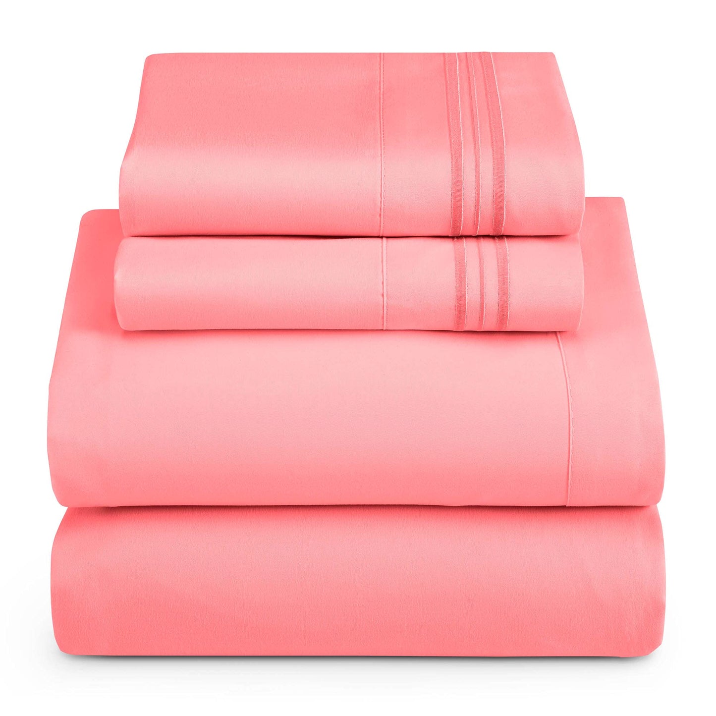 Hearth & Harbor Full Size Sheets - 4 Piece Bed Sheet Set, Hotel Luxury Double Brushed Bed Sheets - Extra Soft Bedding Sheets & Pillowcases, Full, Coral Pink