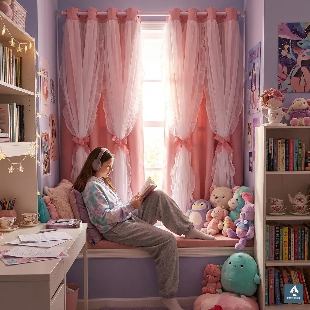 PONY DANCE Pink Blackout Curtains for Nursery, Double Layer Bow Curtains with Ruffle Sheer Overlay for Girls Bedroom, Cute Shabby Chic Kids Toddler Room Decor Drapes Coquette Style, 52x84 inch, 2 PCs