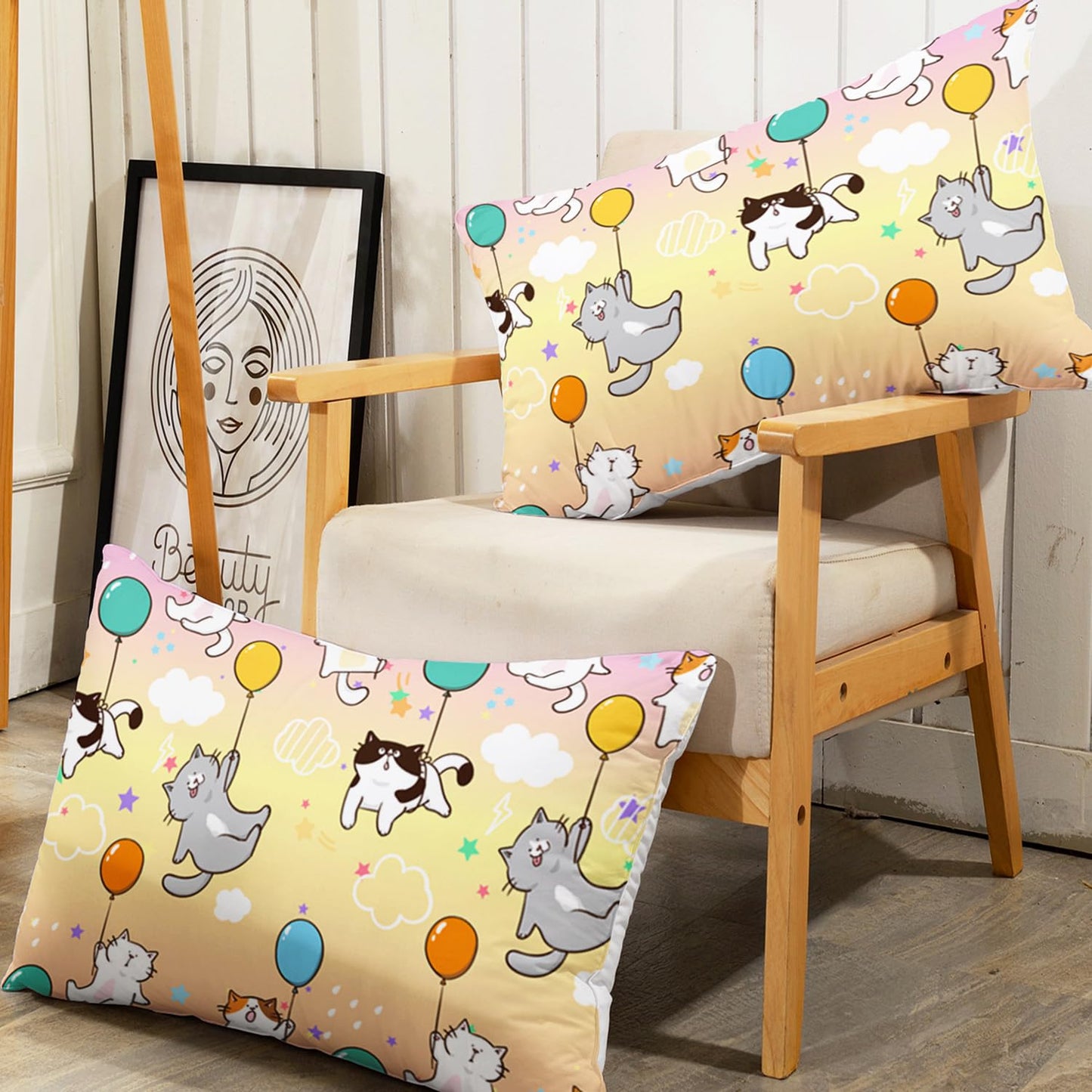 AILONEN Cat Fitted Sheet Twin XL Size, Balloon Cats Bed Sheet Set,Colorful Pet Cats Sheets,Girls Kids Cartoon Cat Gradient Sheet Sets 3 Pieces, 1 Fitted Sheet and 2 Pillowcases