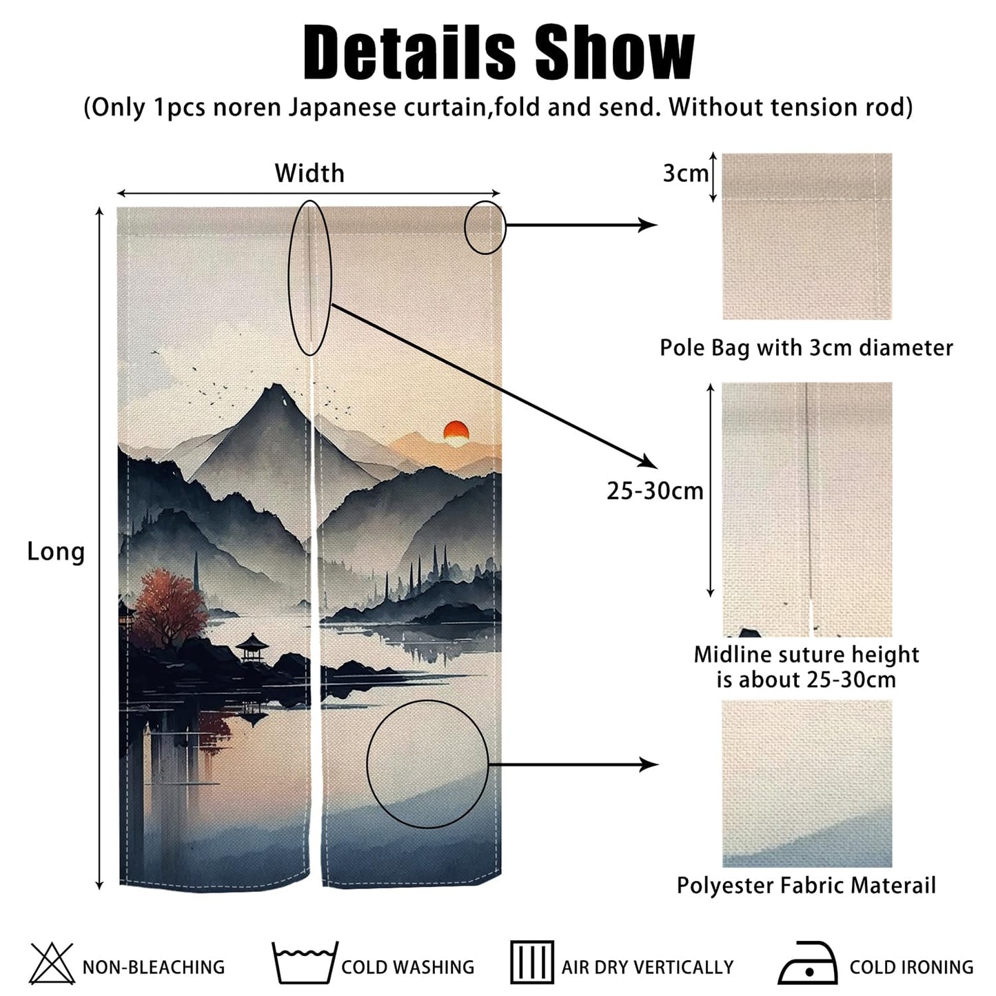 XMJJKUF Noren Japanese Doorway Curtain Window Treatment Door Curtain Tapestry for Privacy Partition Divider Panel Home Kitchen Room Decor 33.5" Width x 70.9" Long (Mountains, Landscape Painting)