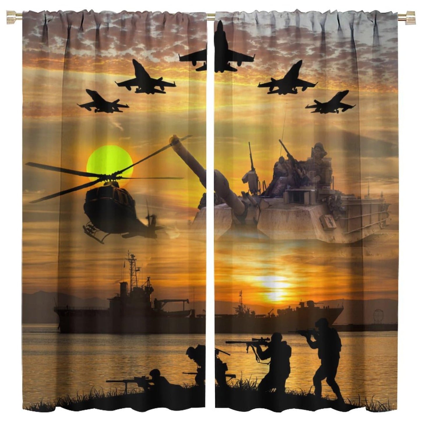 FBMLBRB Brebasf Cool American Soldier Theme Blackout Curtains for Bedroom,Rustic Teen Room Decor Fighter Aircraft Print Room Darkening Window Curtains with Rod Pocket - 2 Panels 45" L x 21" W