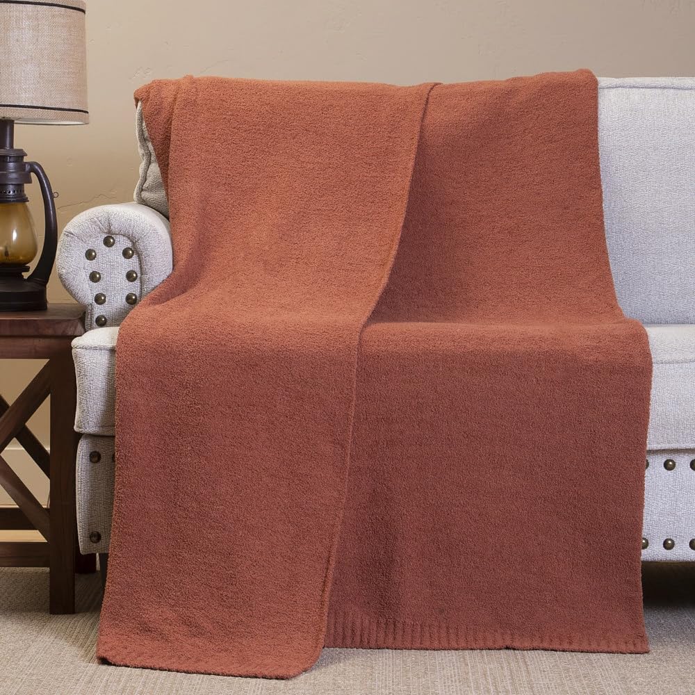 Carstens, Inc. Luxury Soft Stretchy Reversible Plush Throw Blanket, Large 50" x 60", Desert Clay