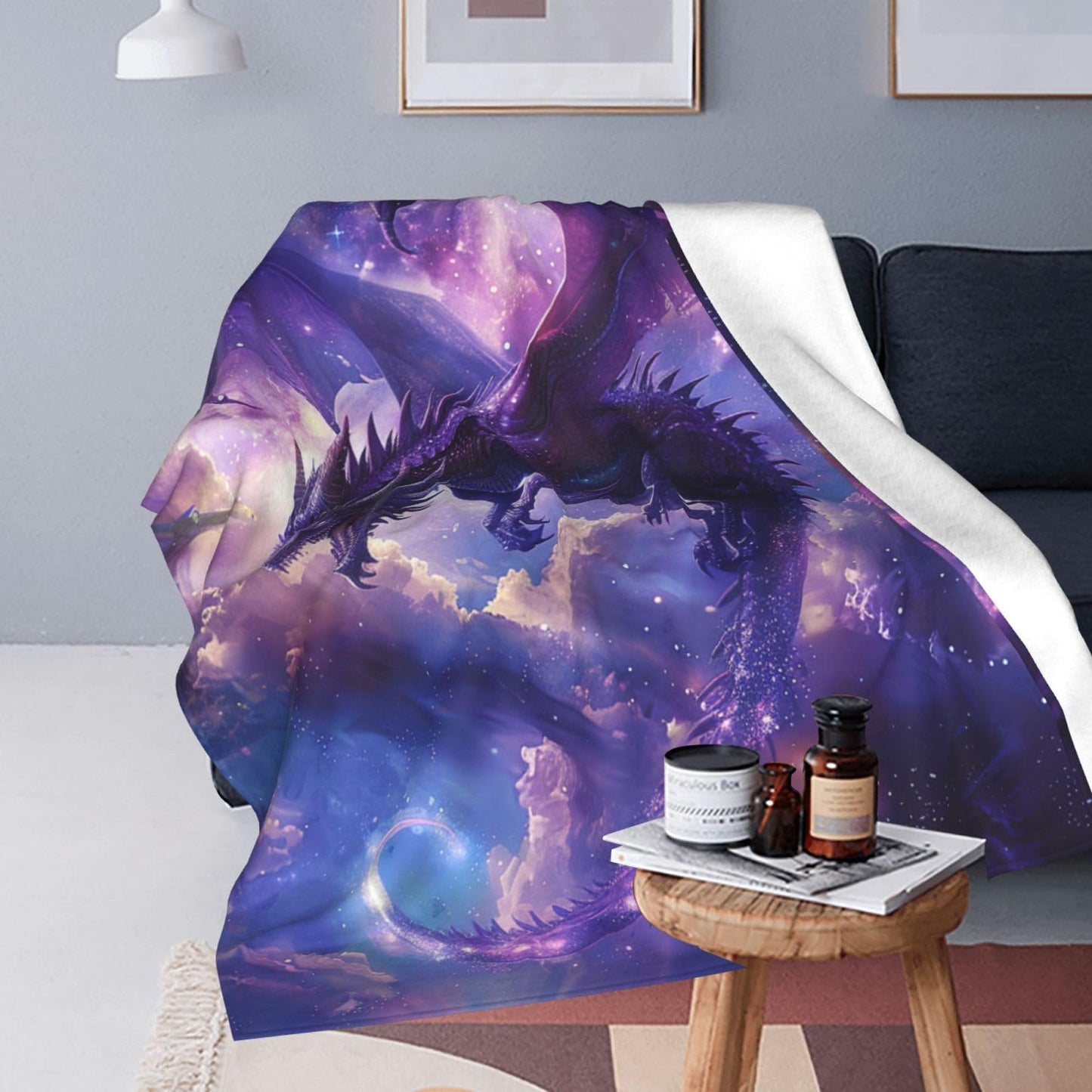 Dragon Blanket Space Dragon Decor Throw Blanket Cozy Plush Flannel Fleece Warm Soft Lightweight Fuzzy Blanket Lovers Gifts for Boys Girls Teens Women for Bed Sofa Couch 40"X50"