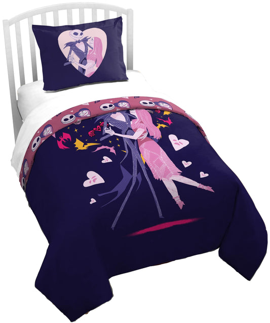 Jay Franco Duvet Cover Set – 2 Piece Comforter Cover and Sham Set, Super Soft Cozy Kids Bedding (Insert Not Included) Purple - Nightmare Before Christmas, Twin