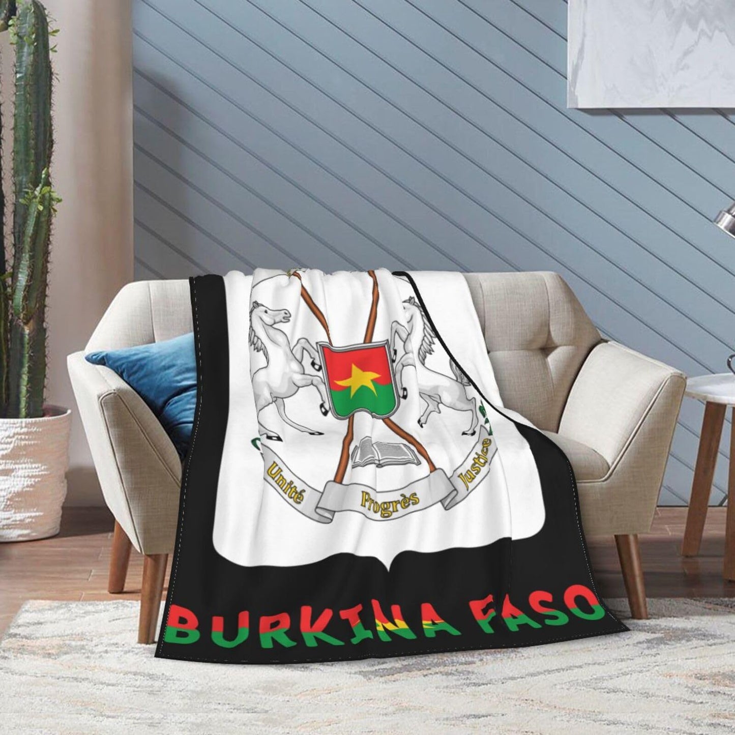 Burkina Faso National Emblem Blanket Throw Blanket for Couch Sofa Plush Fleece Bed Blankets Lightweight Comfy Flannel Ultra-Soft Warm Blankets for Home Camping Travel Gift 80"X60"