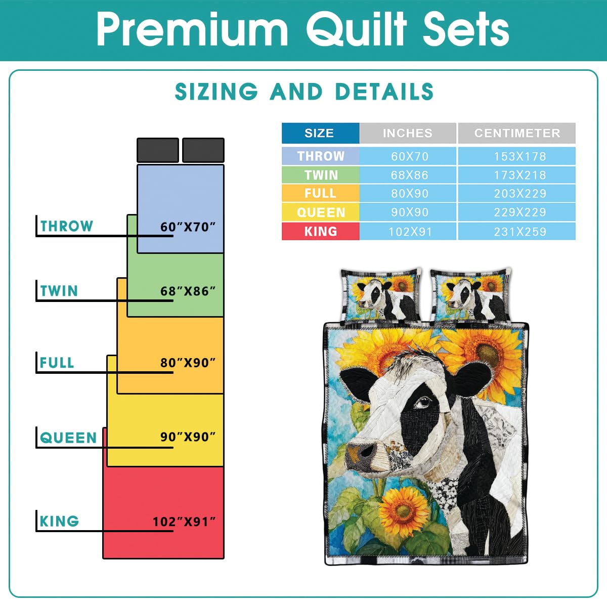 Jeminise Cow with Landscape Patchwork Quilt, Animal Farmhouse Printed Quilt Set Bedding Set, Premium Patchwork Pattern Quilts Bedspread, Bedding Set with Cow Lover Gift