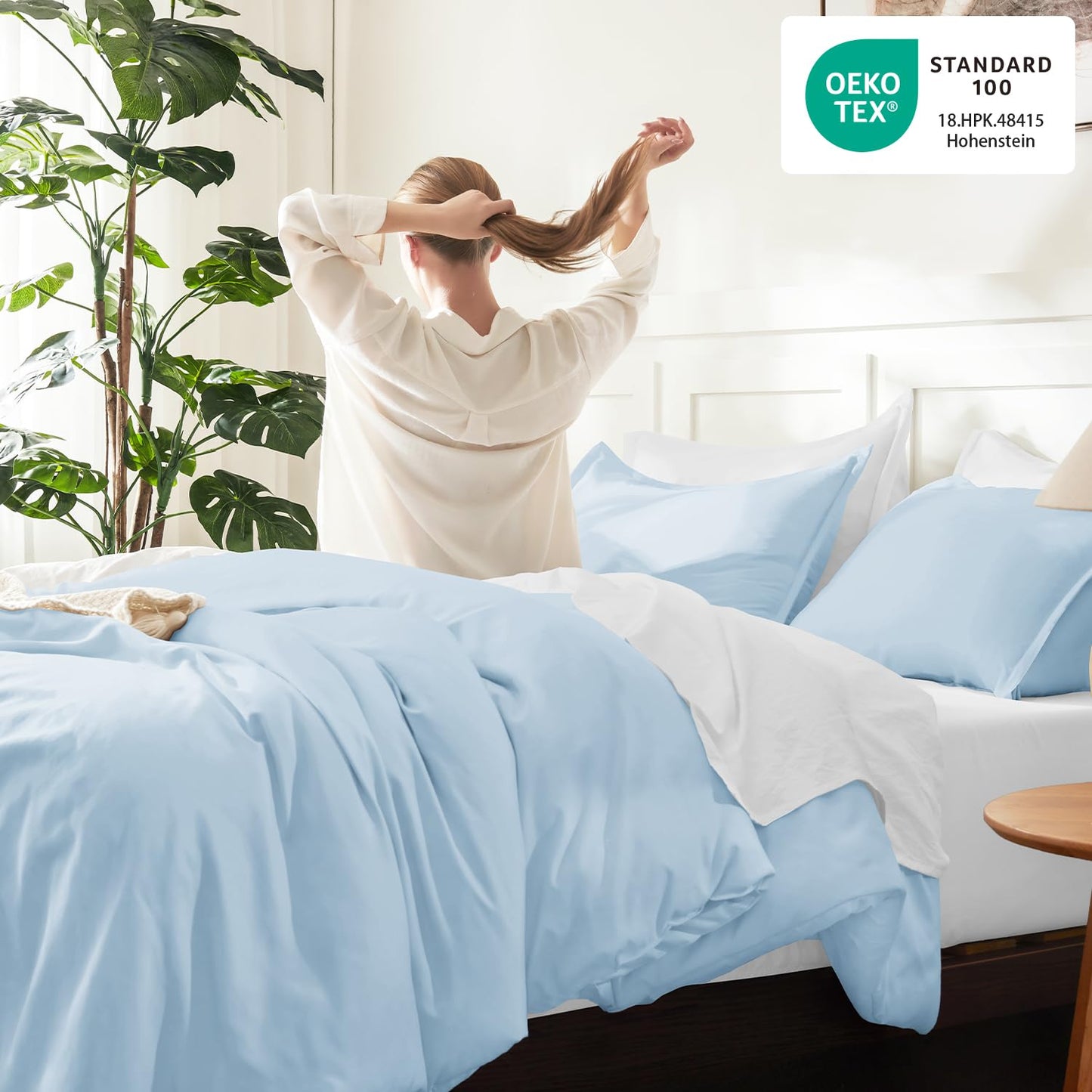 Litanika Comforters Light Blue King Size, 3 Pieces Lightweight Solid Bedding Comforter Set, All Season Fluffy Bed Set (104x90In Comforter & 2 Pillowcases)
