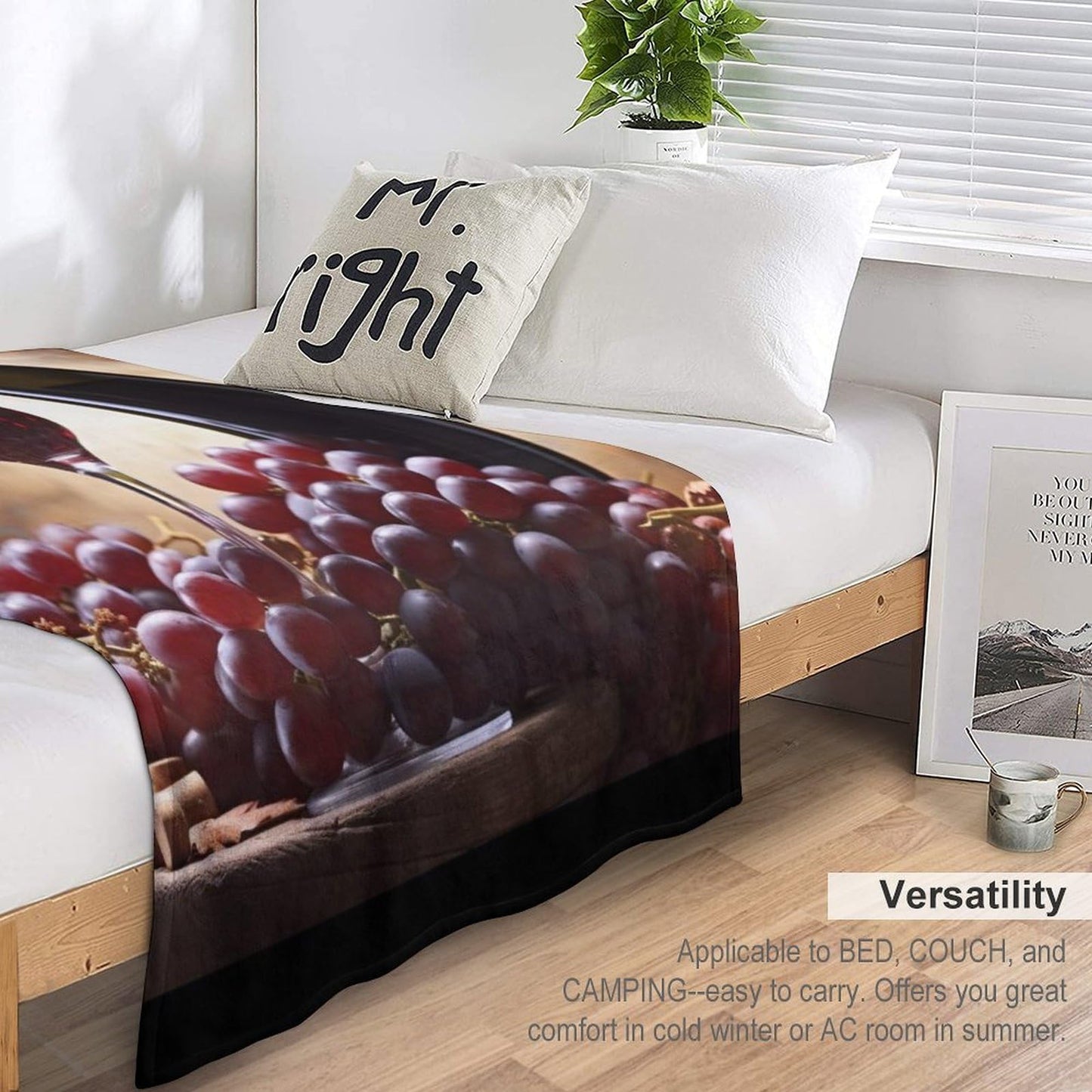 Vuiopuf Grape Wine Print Blanket Lightweight Wrinkle-Resistant for Cozy Lounging, Picnics, Yoga, Decor Gifting