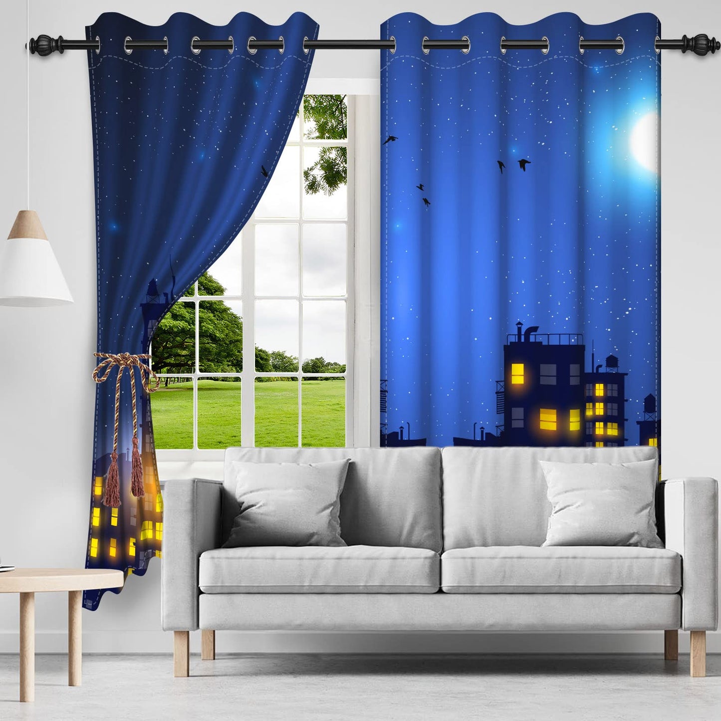 SIEDYCV 21x45inches Superhero City Curtains Humor Cartoon Comic Super Hero City Skyline Buildings Window Drapes 2 Panels Room Darkening Thermal Insulated Window Curtains for Boys Bedroom Living Room