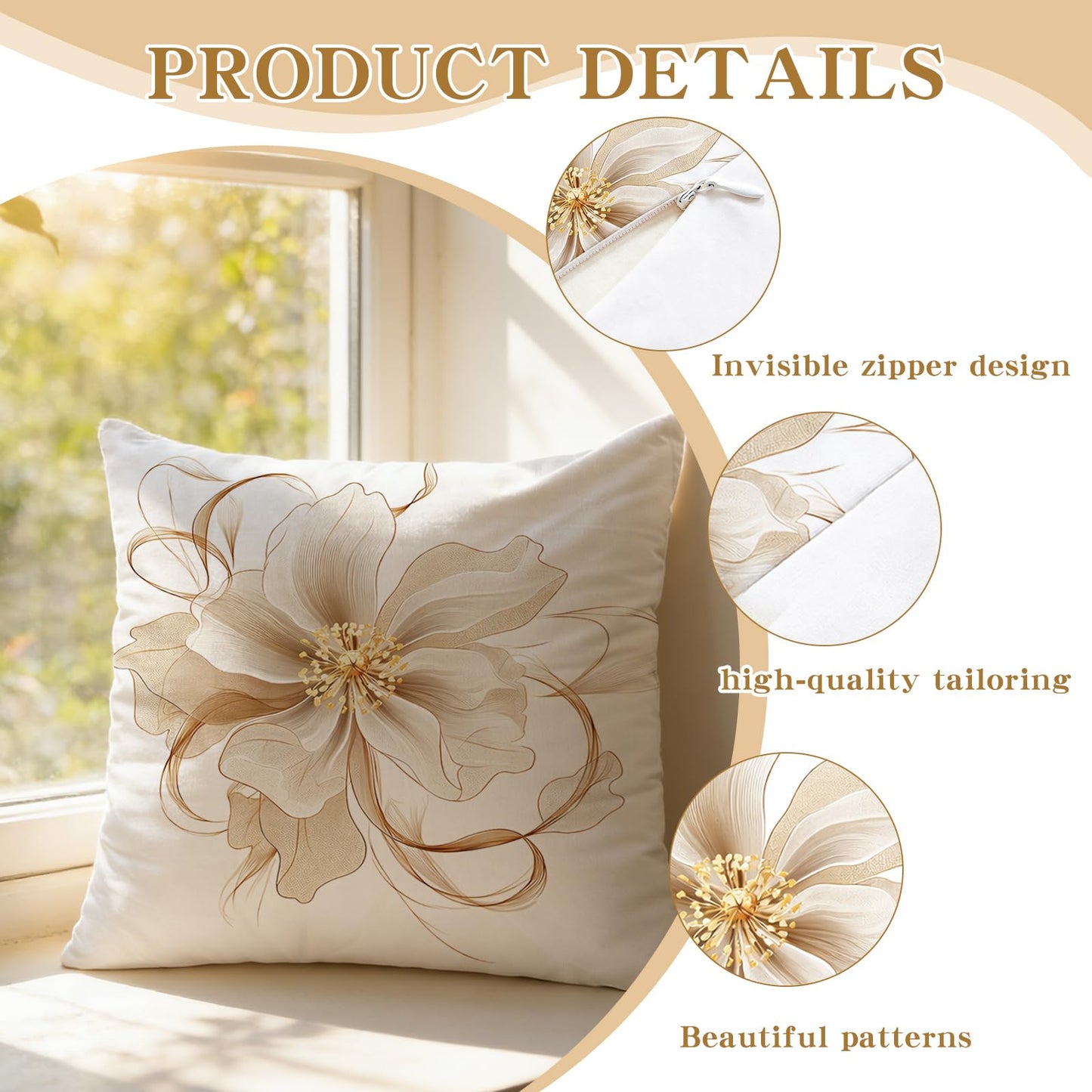 Cvochtty Flower Throw Pillow Covers 18x18 Set of 2, Outdoor Pillow Covers, Simple Elegant Polyester Cushion Covers, Modern Decorative Square Pillowcases for Sofa Couch Bedroom Living Room Car