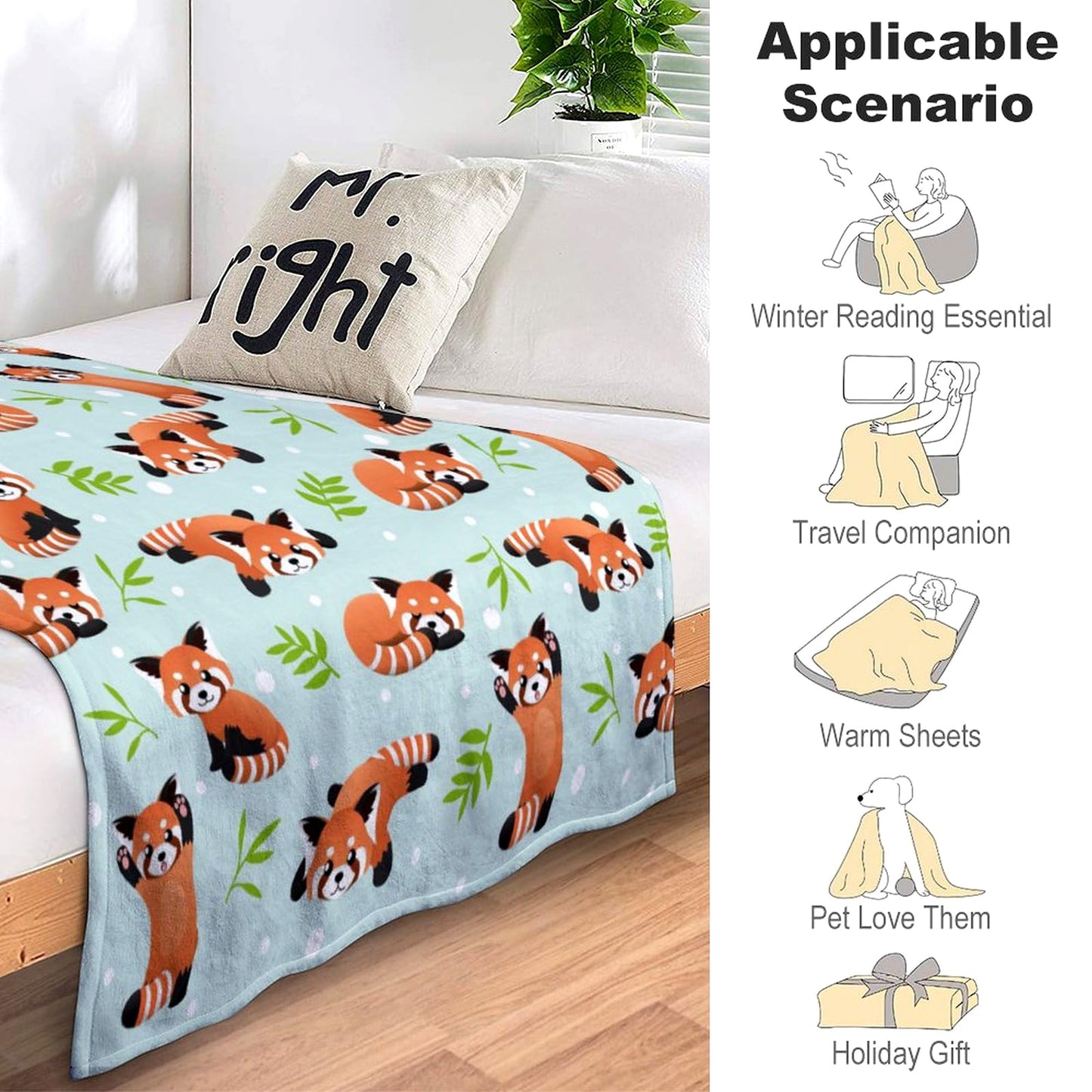 Cute Red Panda Blanket Bedding Soft Lightweight Flannel Throw Blankets for Kids Adults Bedroom Living Room Sofa Gifts 50"X40"
