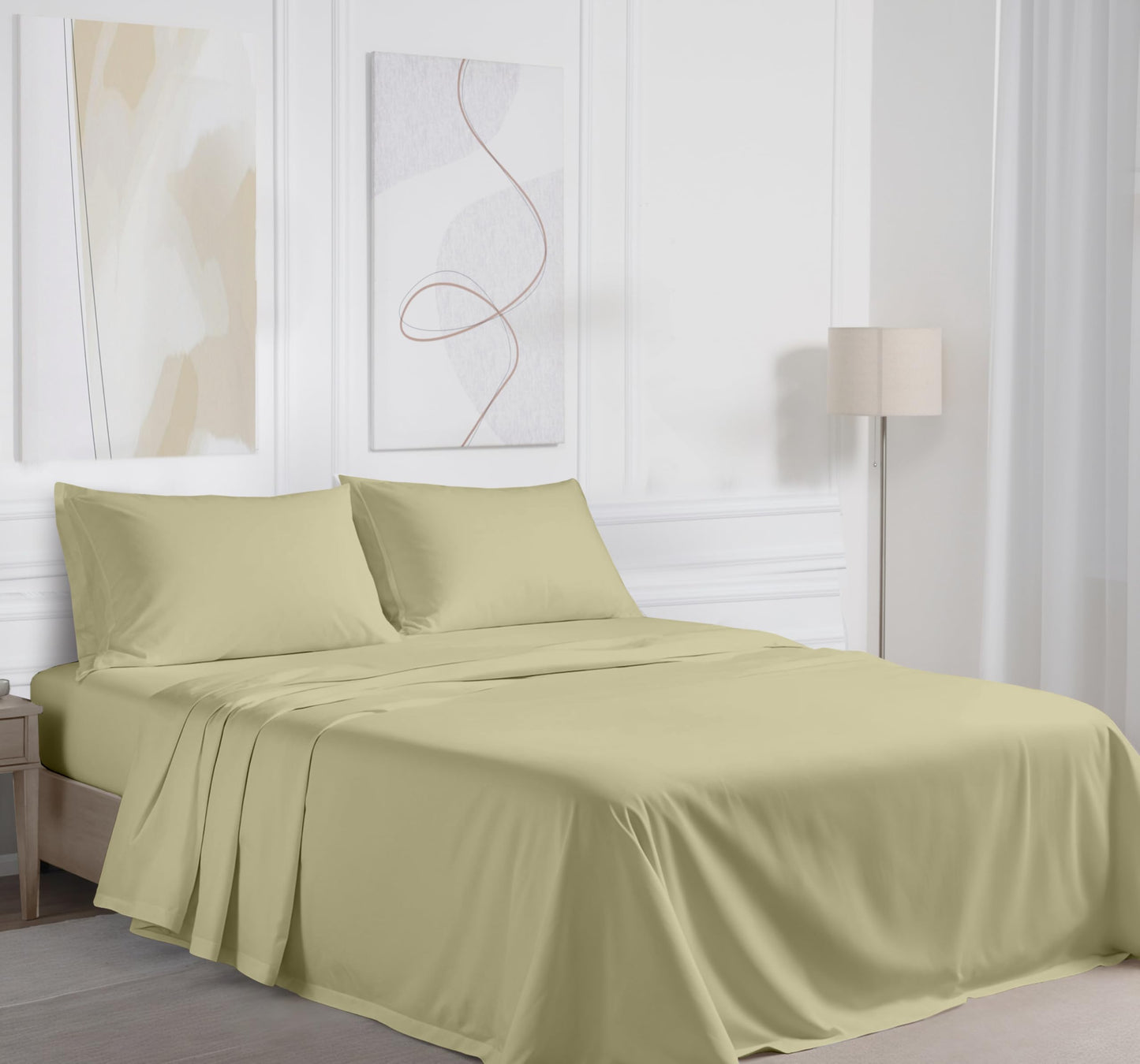 RUVANTI 100% Cotton Percale Sheets Full Size, Sage Green