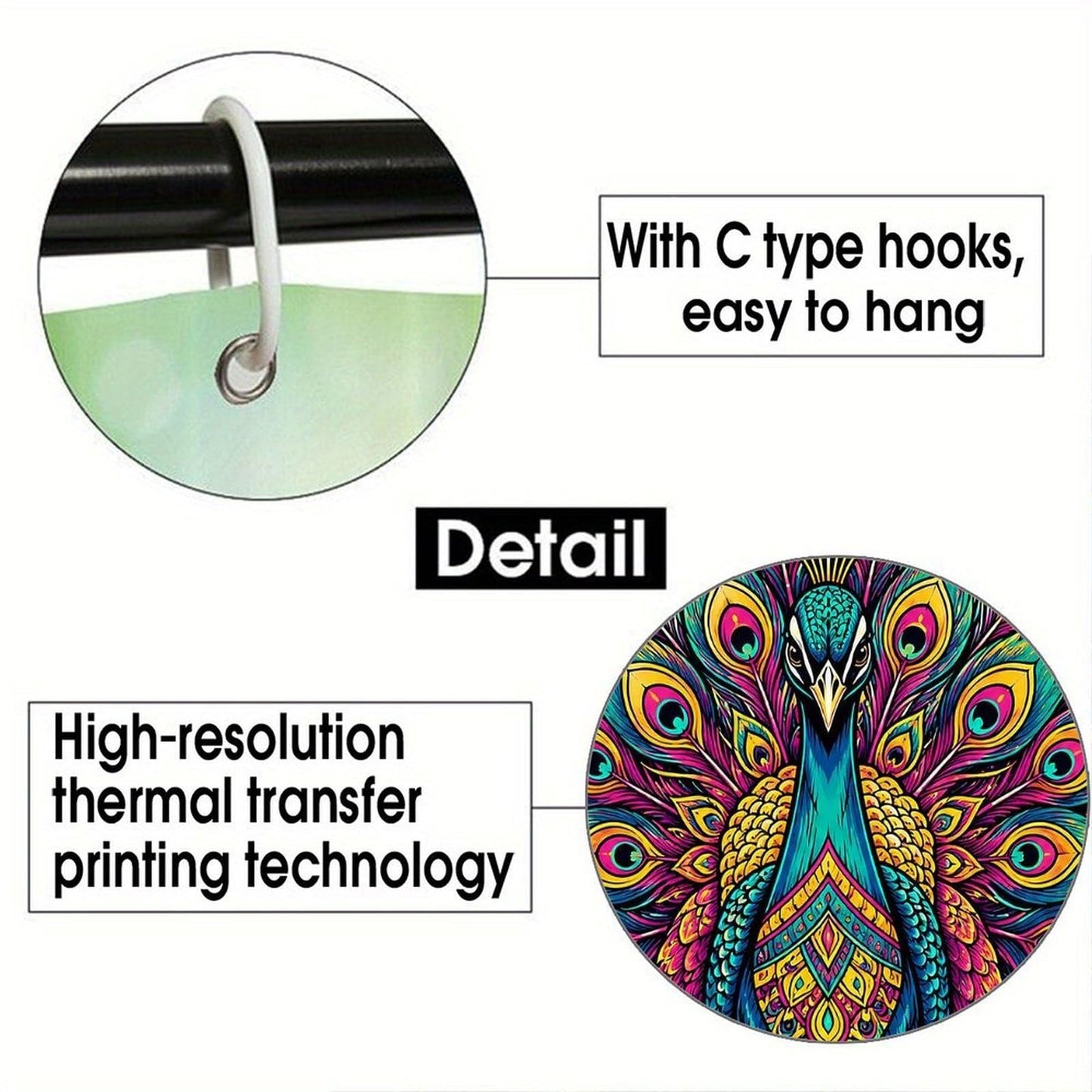 Mandala Shower Curtain Neon Mandala Peacock Bathroom Decor Waterproof Polyester Fabric with Hooks Durable Wrinkle Resistant 70.8x70.8Inch (180x180cm)
