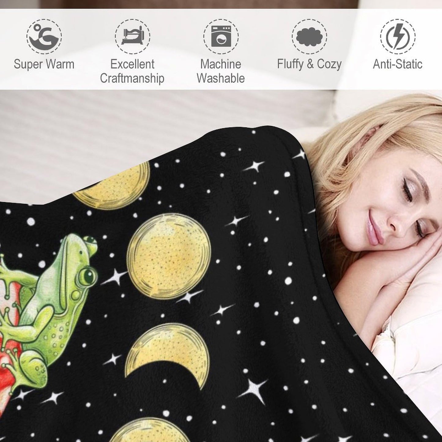 Mystical Frog and Mushroom Throw Blanket for Teens Boys Girls and Adults Soft Warm Cozy Funny Food Midweight Flannel Blankets for Couch Sofa Bed Camping Travel Home Decor 40" X 50"