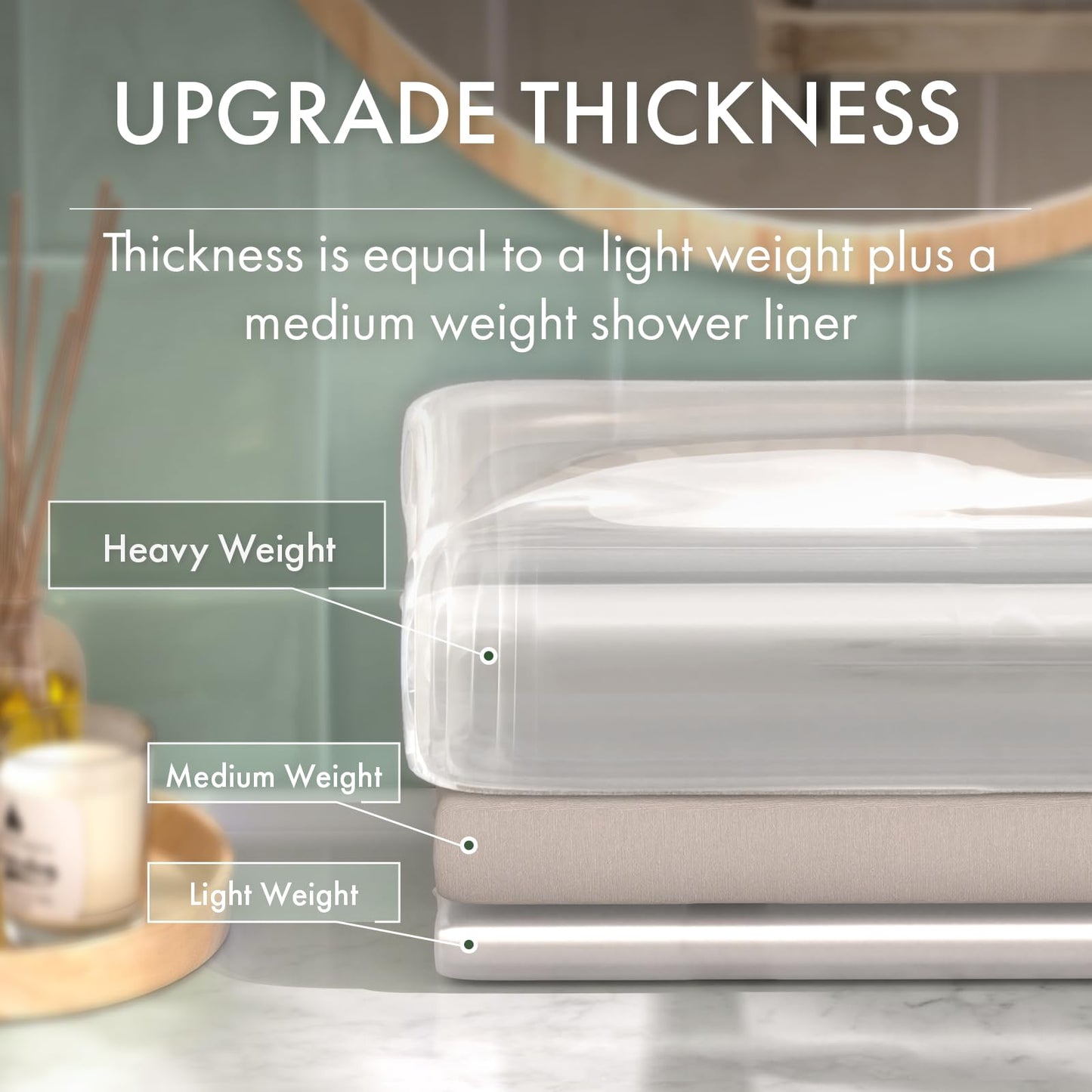 AmazerBath No Hook Shower Curtain and Liner 3-in-1, 100% EVA Luxury Soft Heavy Duty Clear Shower Liner, 72x75 Hookless Shower Curtain with 3 Heavyweight Stones