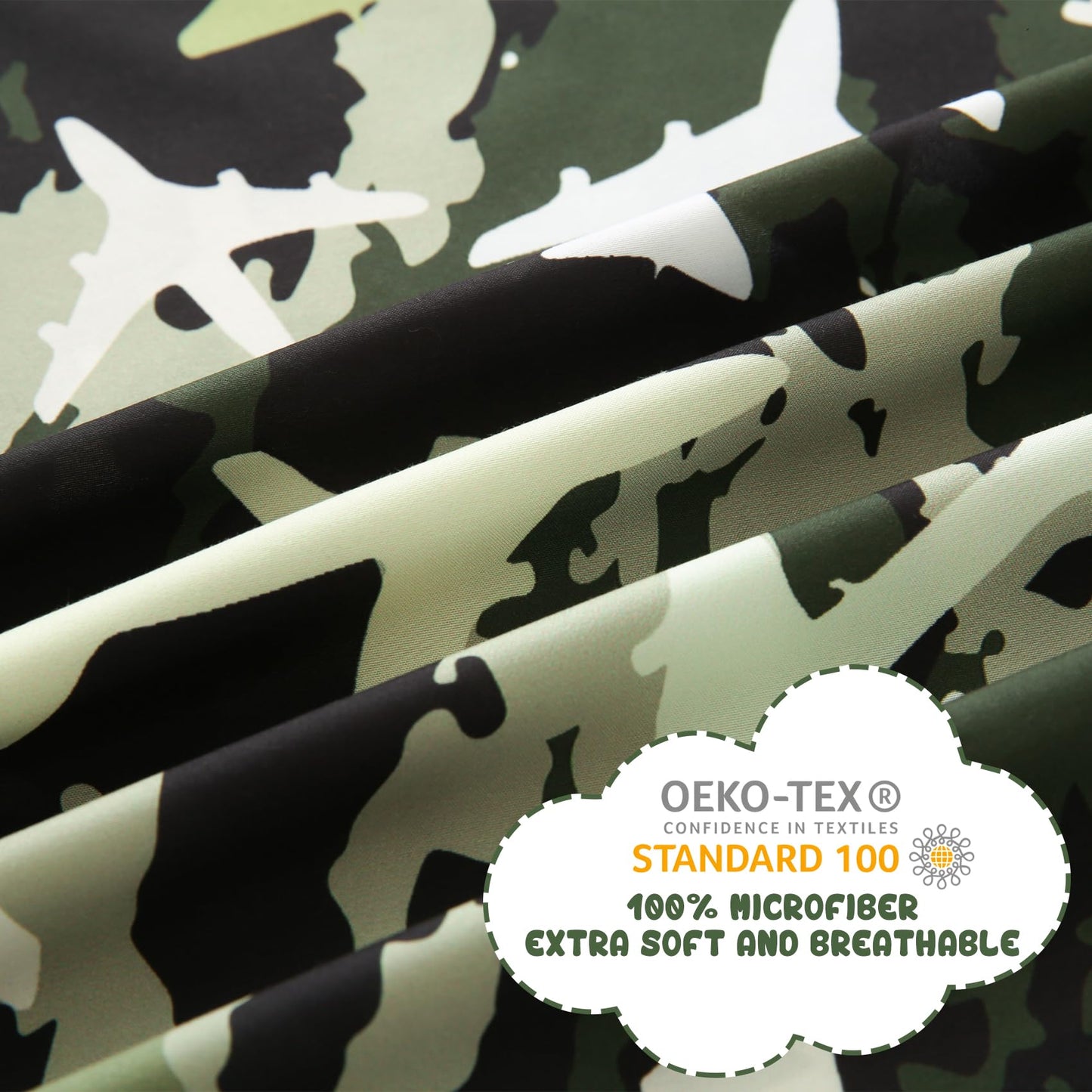 Yibeizi Airplane Sheet Set for Boys Full, Kids Camouflage Green Print Bedsheets Microfiber Deep Pocket Cute Patterned Bed Sheet & Pillowcase Sets 4 Pieces