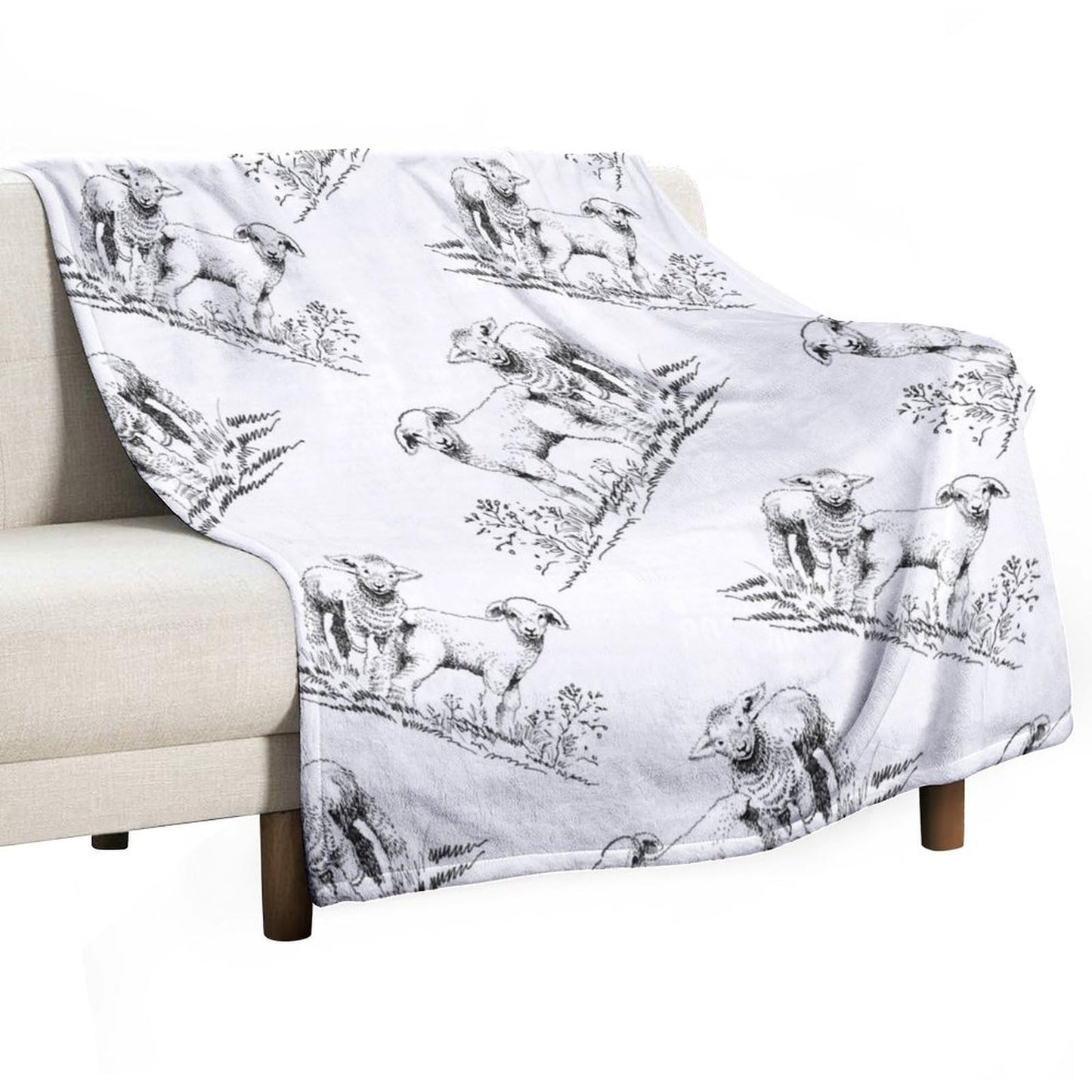 Cute Sheep Blanket Abstract Aesthetic Hand Drawn Sheep Cute Animal Black White Art Print Soft Cozy Lightweight Throw Blanket for Bedroom Living Room Dorm Chair Sofa Travel 40x50in