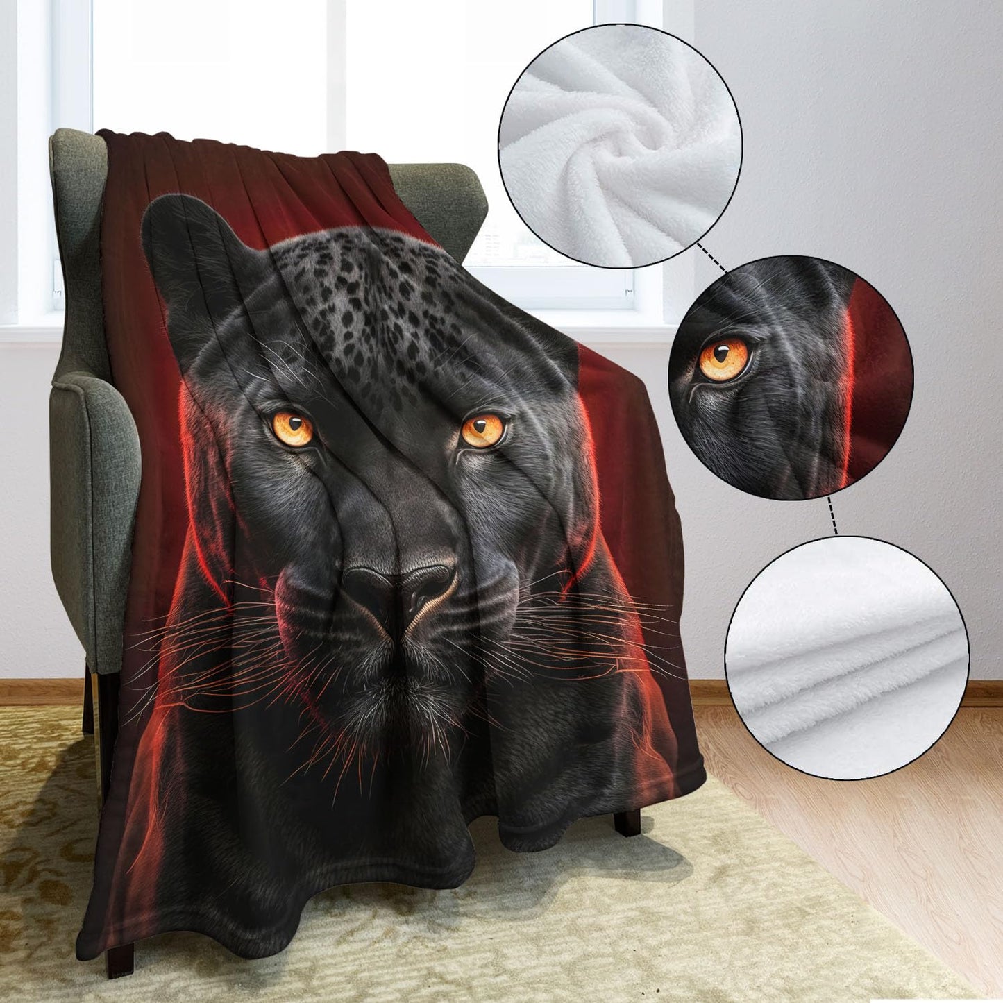 Rstick Black Panther Blanket Animal Art Fleece Blanket Soft Fuzzy Plush Throw Blankets for Couch Bed 60"x80"