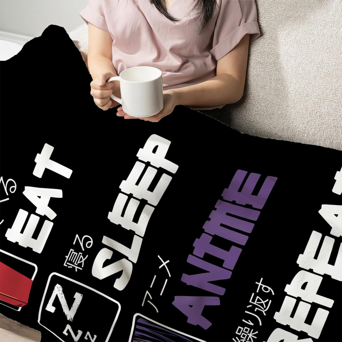 Eat Sleep Anime Blanket for Boys Girls Flannel Anime Throw Blanket Ultra Soft Cozy Fleece Decor Blankets Gift for Womens Mens Couch Sofa Bed 50" x 40"