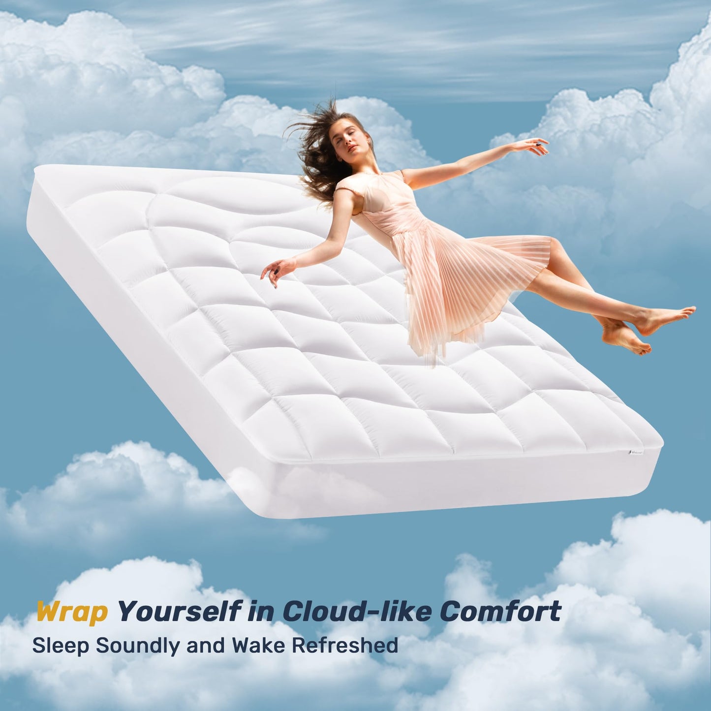 Unikome Waterproof Mattress Pad Queen Size, Ergonomic Quilted Mattress Topper – Soft Breathable Bed Cover with Deep Pocket (Fits 8-21 Inches), Noiseless Durable and Machine Washable (White, 60x80)