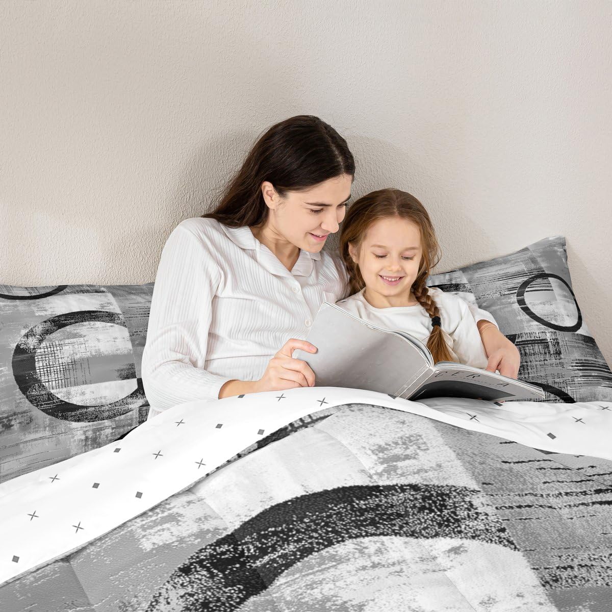 Feelyou Abstract Kids Comforter Set Full Size Modern Abstract Art Bedding Set Geometric Duvet Quilt for Kids Boys Girls Bedroom Luxury Decor Gray Ultra Soft