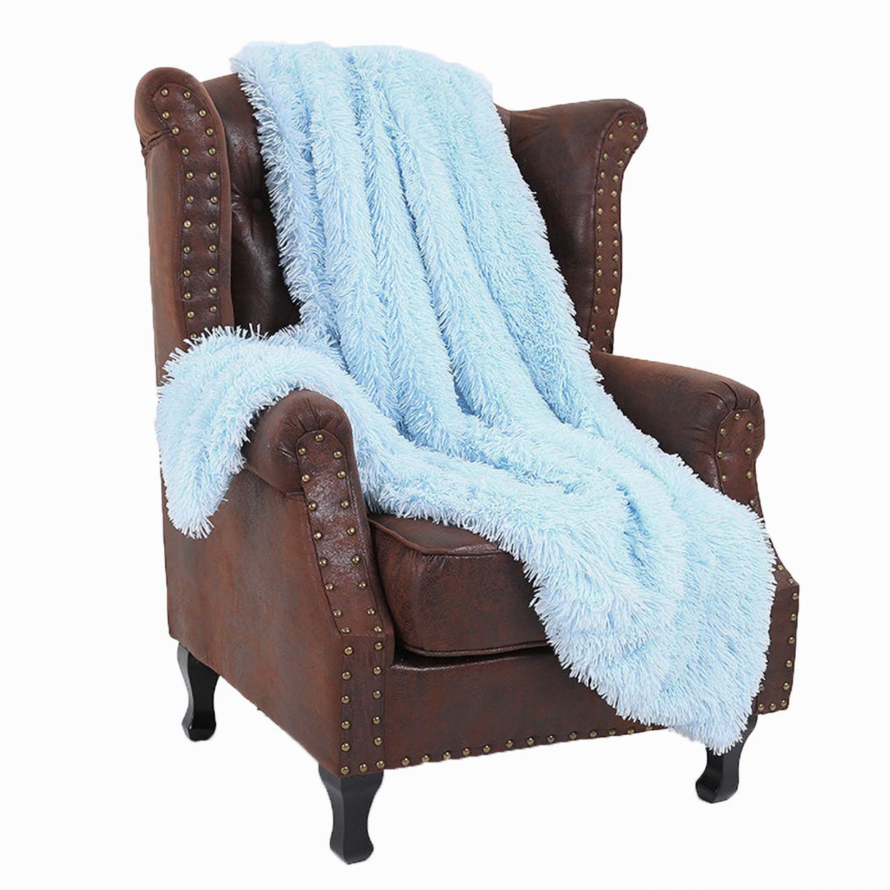 LOCHAS Super Soft Shaggy Faux Fur Throw Blanket, Plush Fuzzy Sherpa Throw Blanket for Couch, Cozy Fluffy Blue Blankets for Bed Chair Sofa, 50'' x 60''