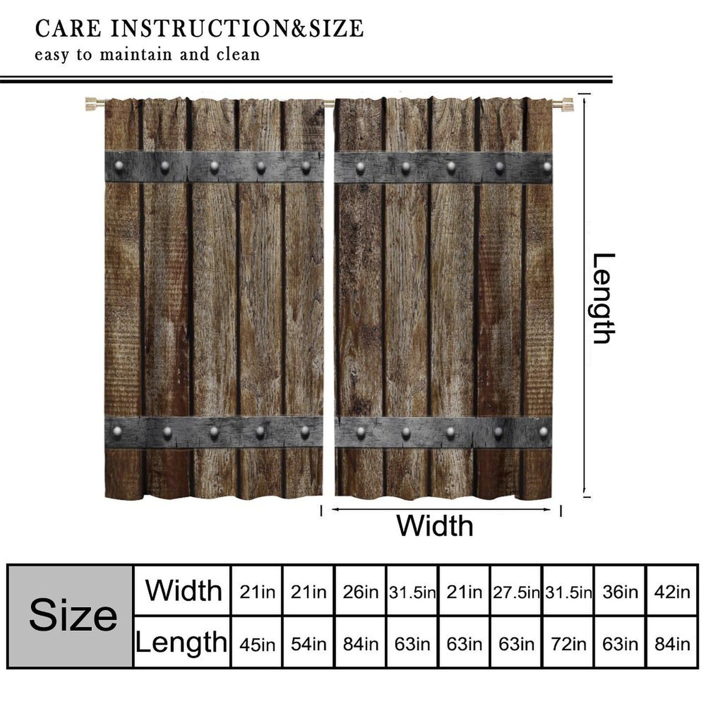 Nanacur Vintage Wooden Door Curtains, Barn Farmhouse Wooden Country Cabin Rod Pocket Window Treatment for Bedroom Living Room Kitchen Drapes 41" W X 45" L (No Blackout)