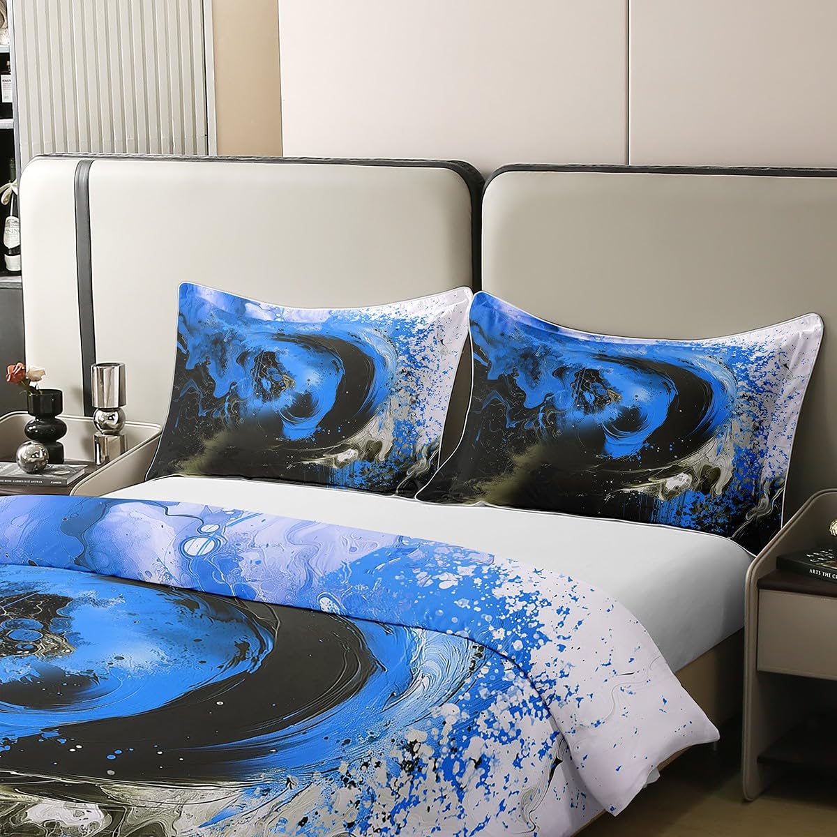 jejeloiu Steel Blue Duvet Cover 100% Cotton King Size Kids Abstract Geometric Comforter Cover for Boys Girls Teens Modern Art Bedding Set Breathable Soft Room Decor