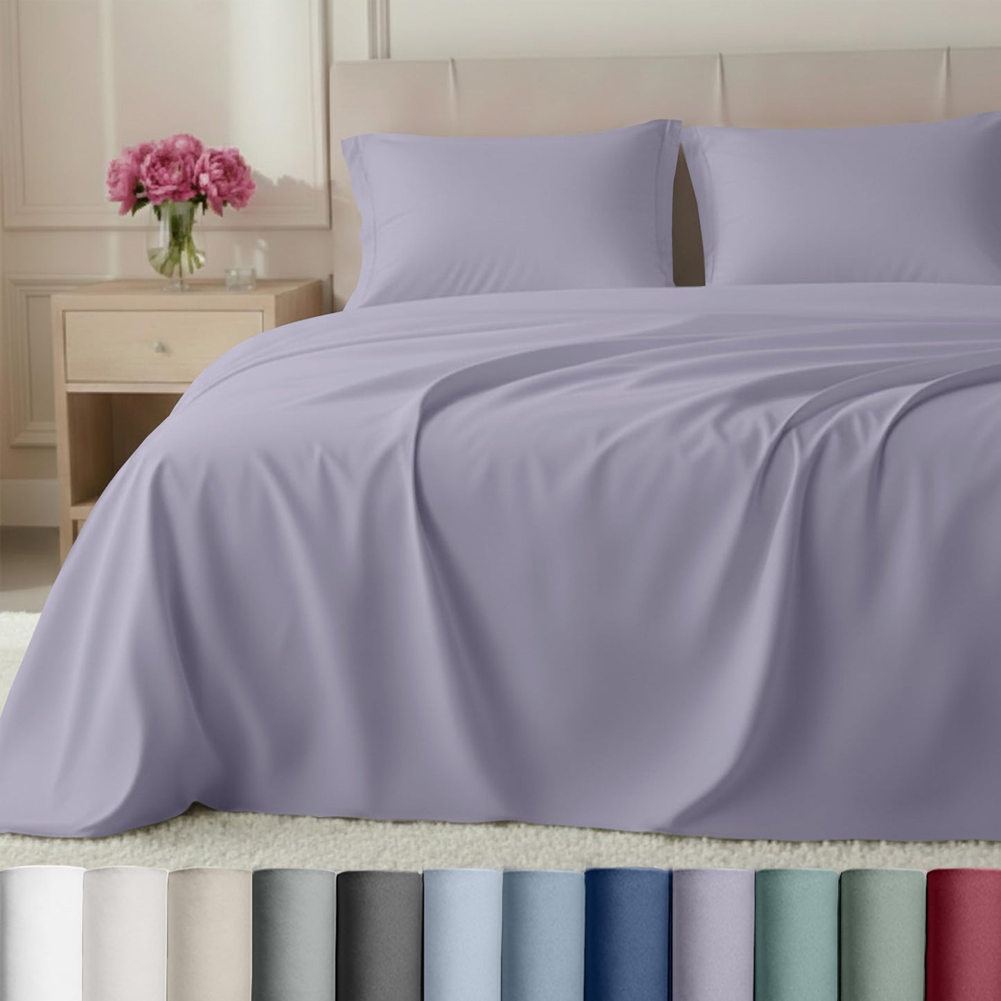 California Design Den Luxury 800 Thread Count Sheets Queen - 100% Cotton Sateen for Queen Size Bed, Bedding Set with Deep Pockets - Lavender