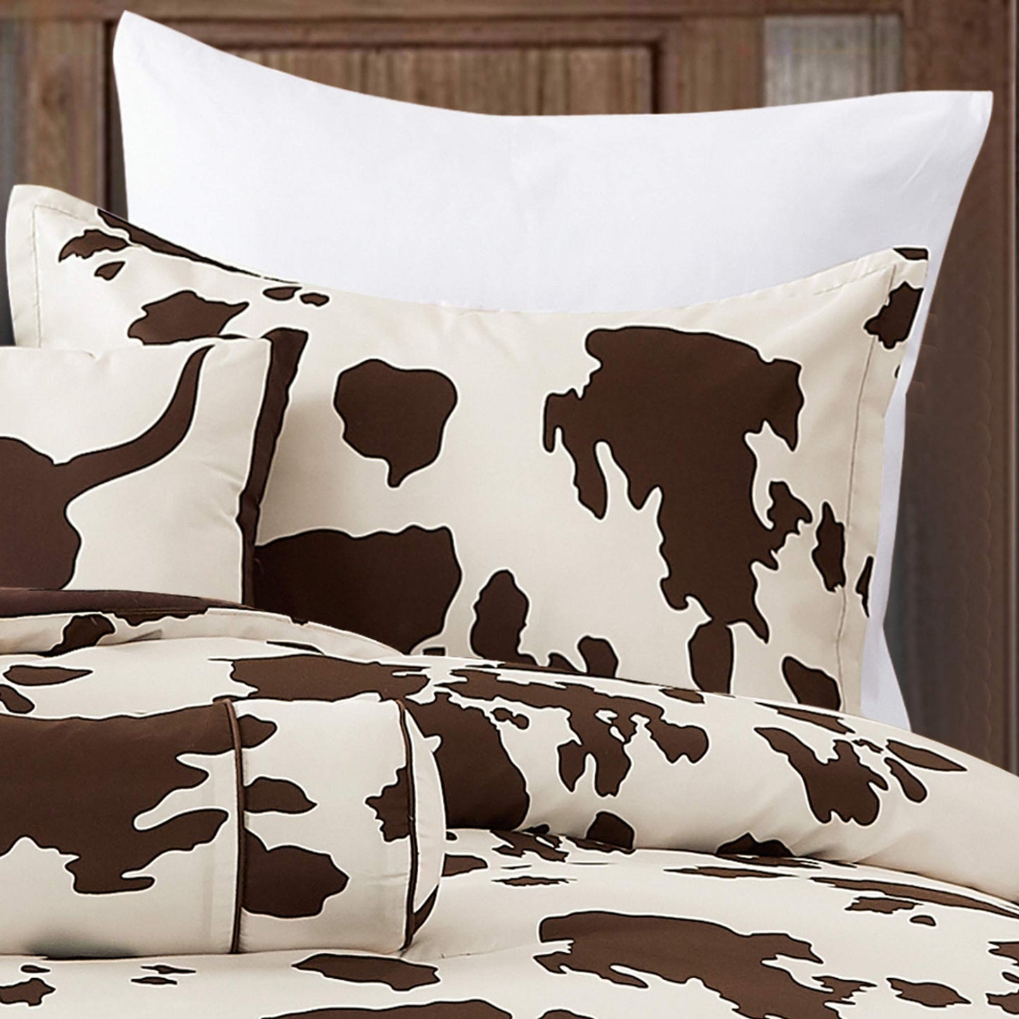 Artistic Home Textiles 6-Piece Cow Print Comforter Set, Western Farmhouse Bedding Set, Brown & Cream Microfiber Bed in a Bag with Decorative Pillows (Cowboy 6pcs, King