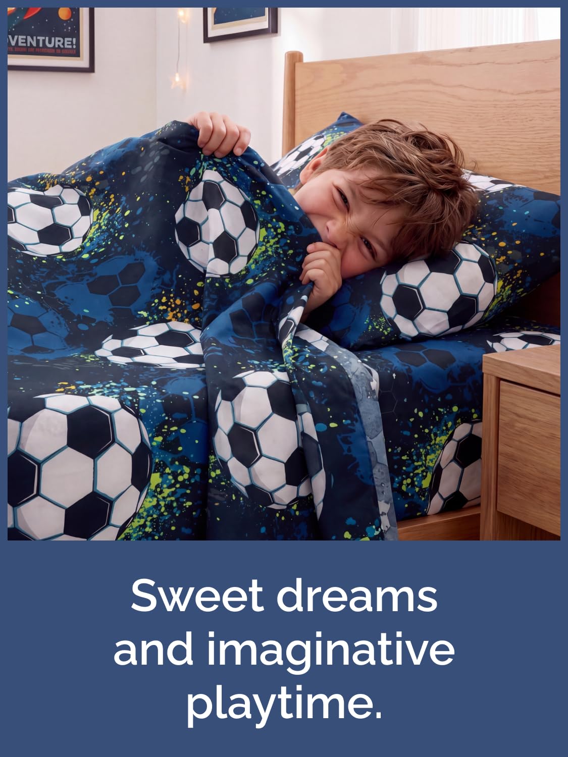 CGK Unlimited Kids Midnight Soccer Twin 3 Piece Sheet Set - Boys, Girls, Teens, Toddler - Easy Fit Deep Pockets - Soft, Cooling & Breathable Sheets - Cute, Cozy, Fade & Wrinkle Free - Machine Washable