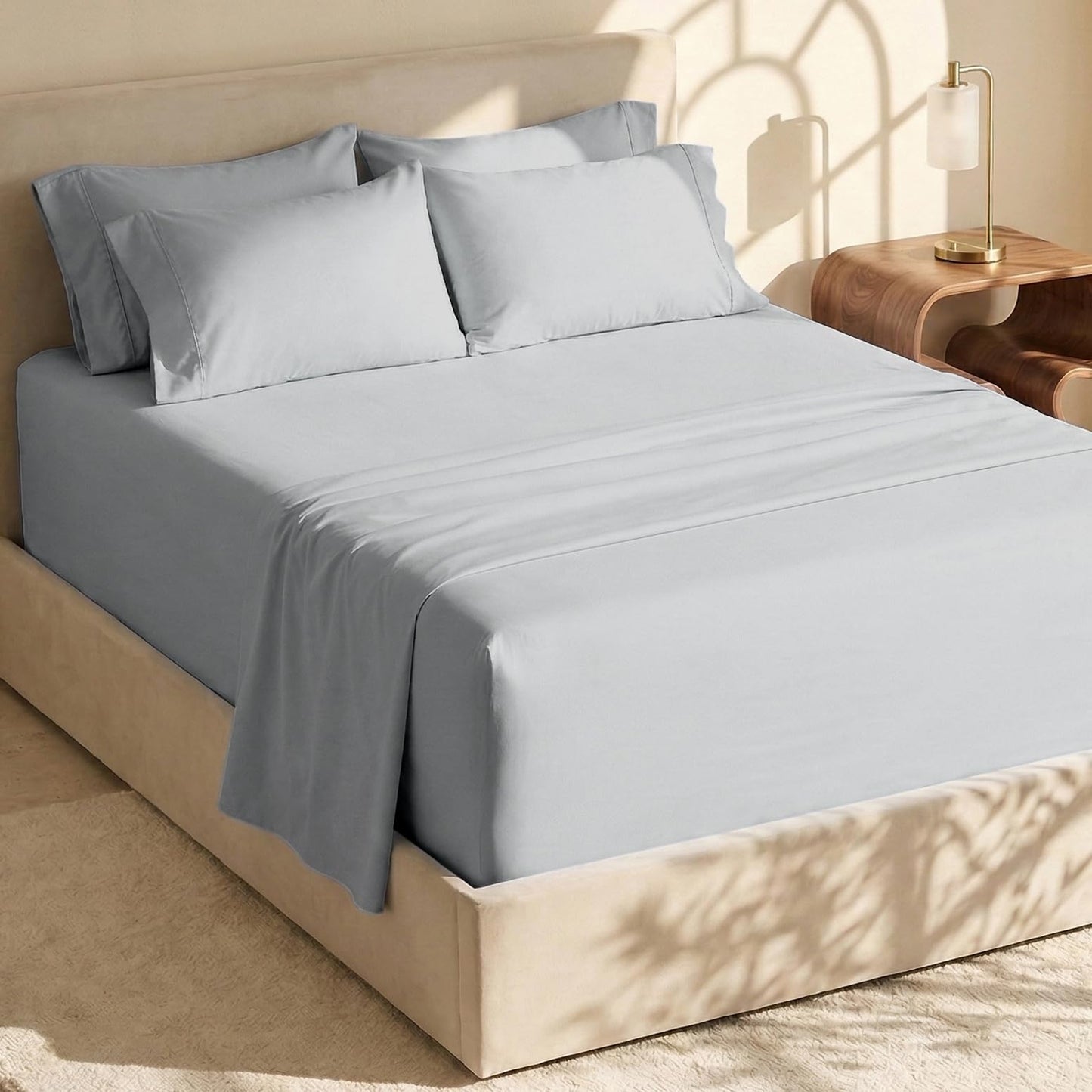 Hearth & Harbor Extra Deep Pocket Queen Sheets Sets - Fits Mattress 18-24 Inches Deep - Extra Deep Pocket Sheets - 6 Piece Queen Size - Silver