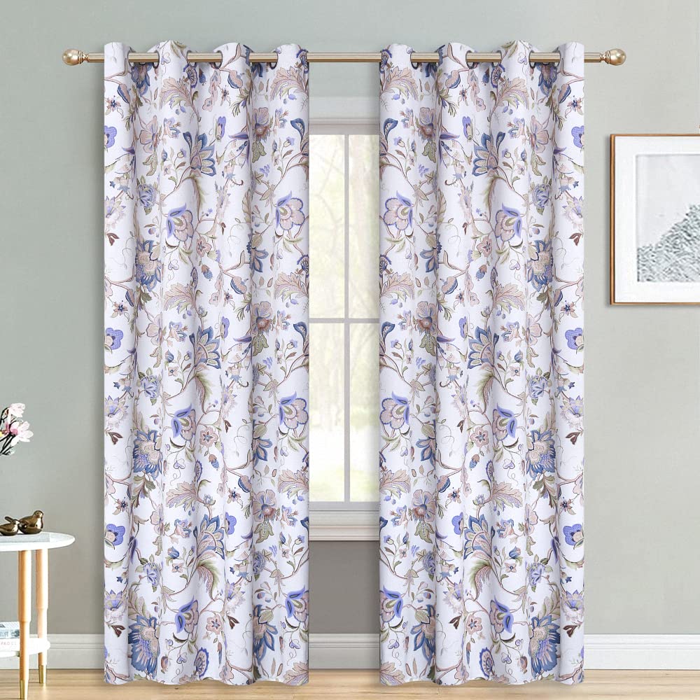 Wistown Blackout Farmhouse Branch Blossom Floral Curtains Grommet Top Room Darkening Drapes for Bedroom, Living Room, Dining Room, Purple, 52 by 63 inch, 1 Panel