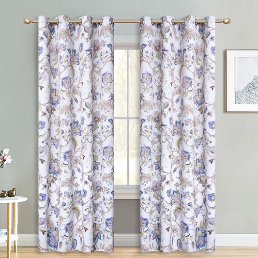 Wistown Blackout Farmhouse Branch Blossom Floral Curtains Grommet Top Room Darkening Drapes for Bedroom, Living Room, Dining Room, Purple, 52 by 63 inch, 1 Panel